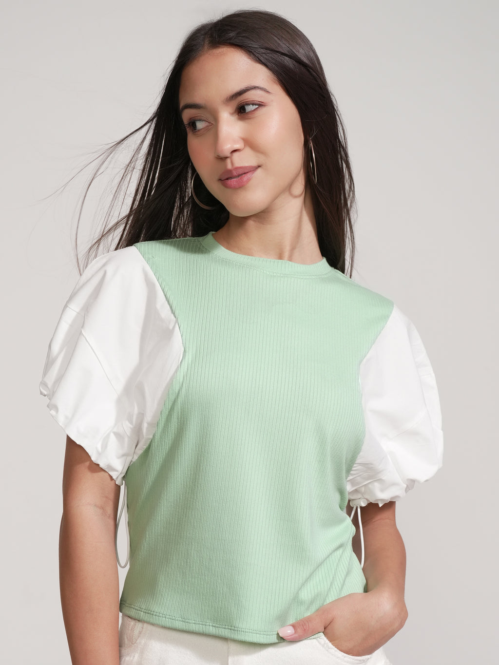 Tokyo Talkies Women Green Solid Regular Top - Green - Image 1