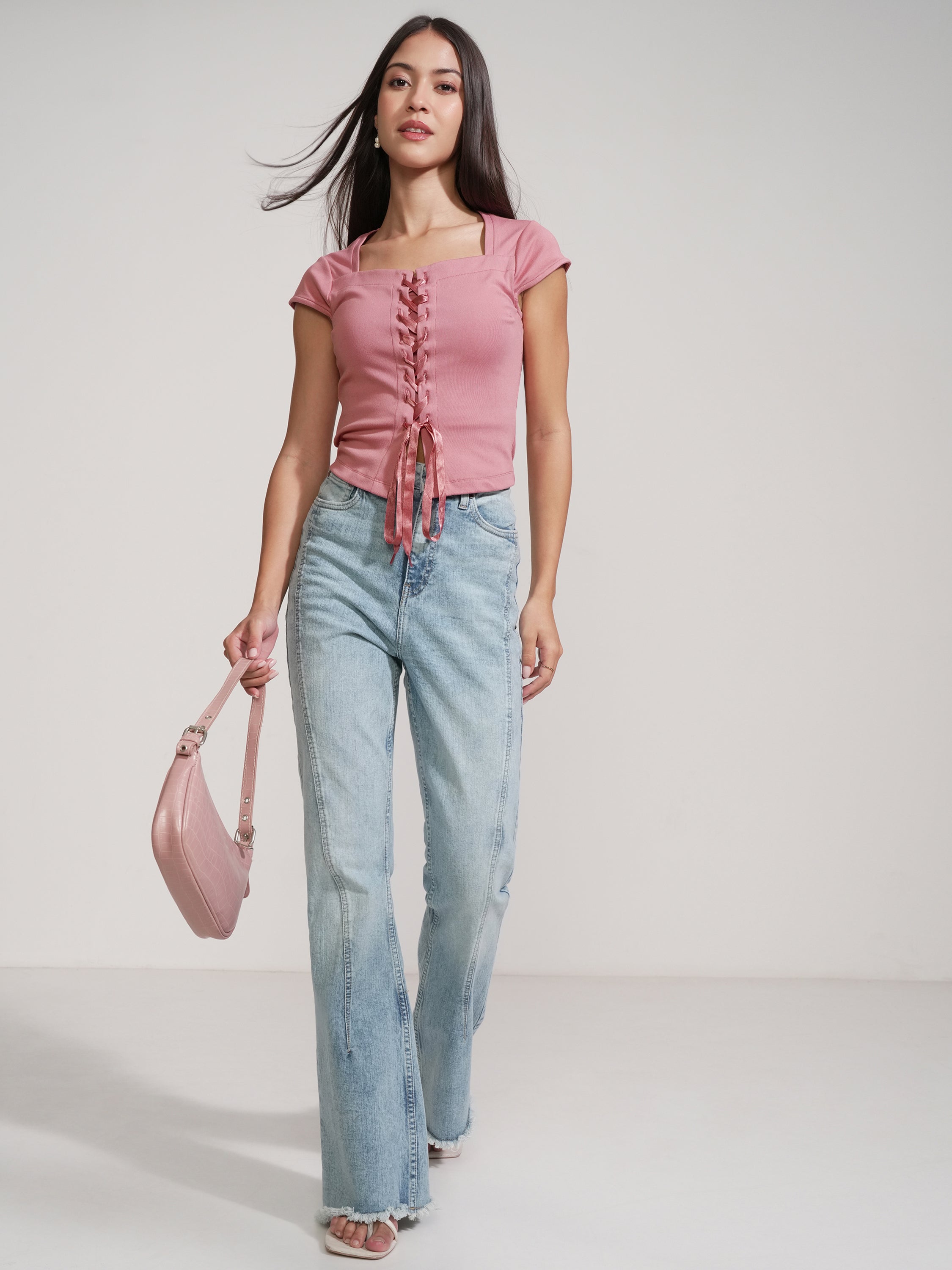 Tokyo Talkies Women Pink Solid Regular Top - Pink - Image 2