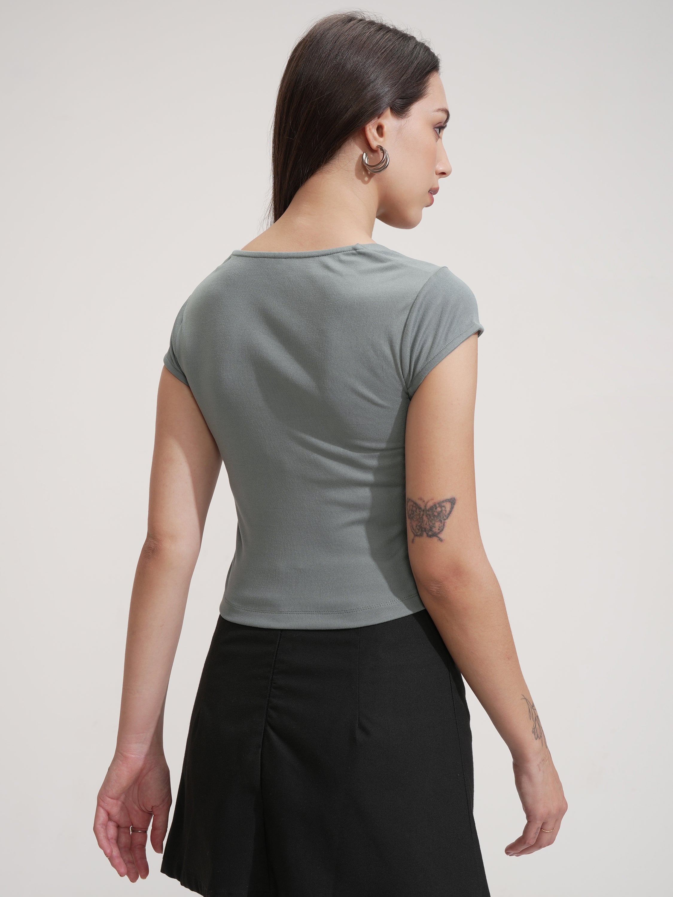 Tokyo Talkies Women Grey Solid Regular Top - Grey - Image 3