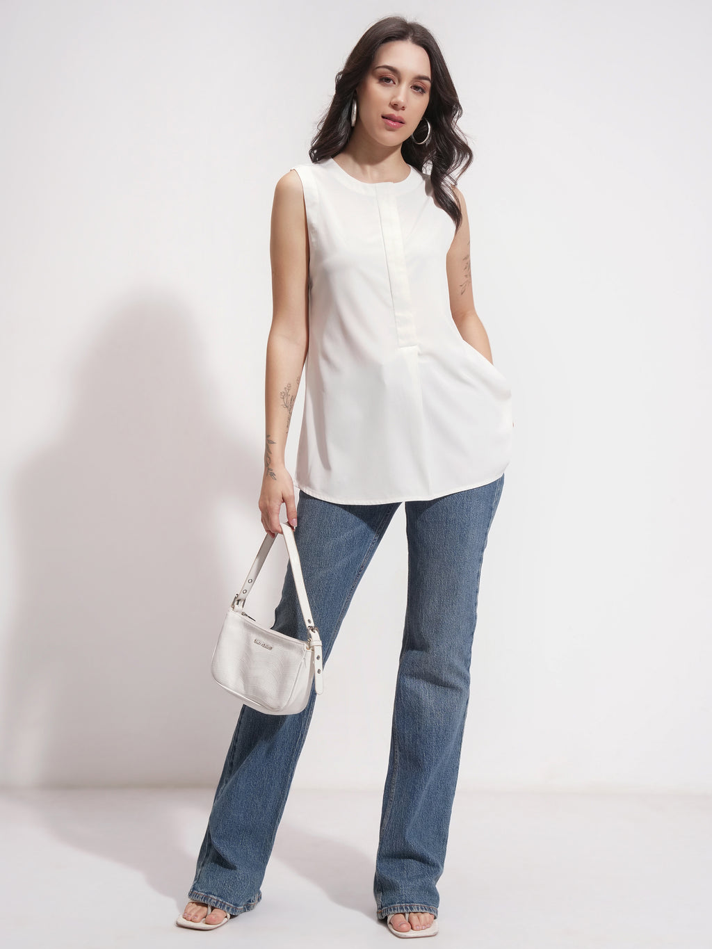 Tokyo Talkies Women White Solid A-Line Top - White - Image 2