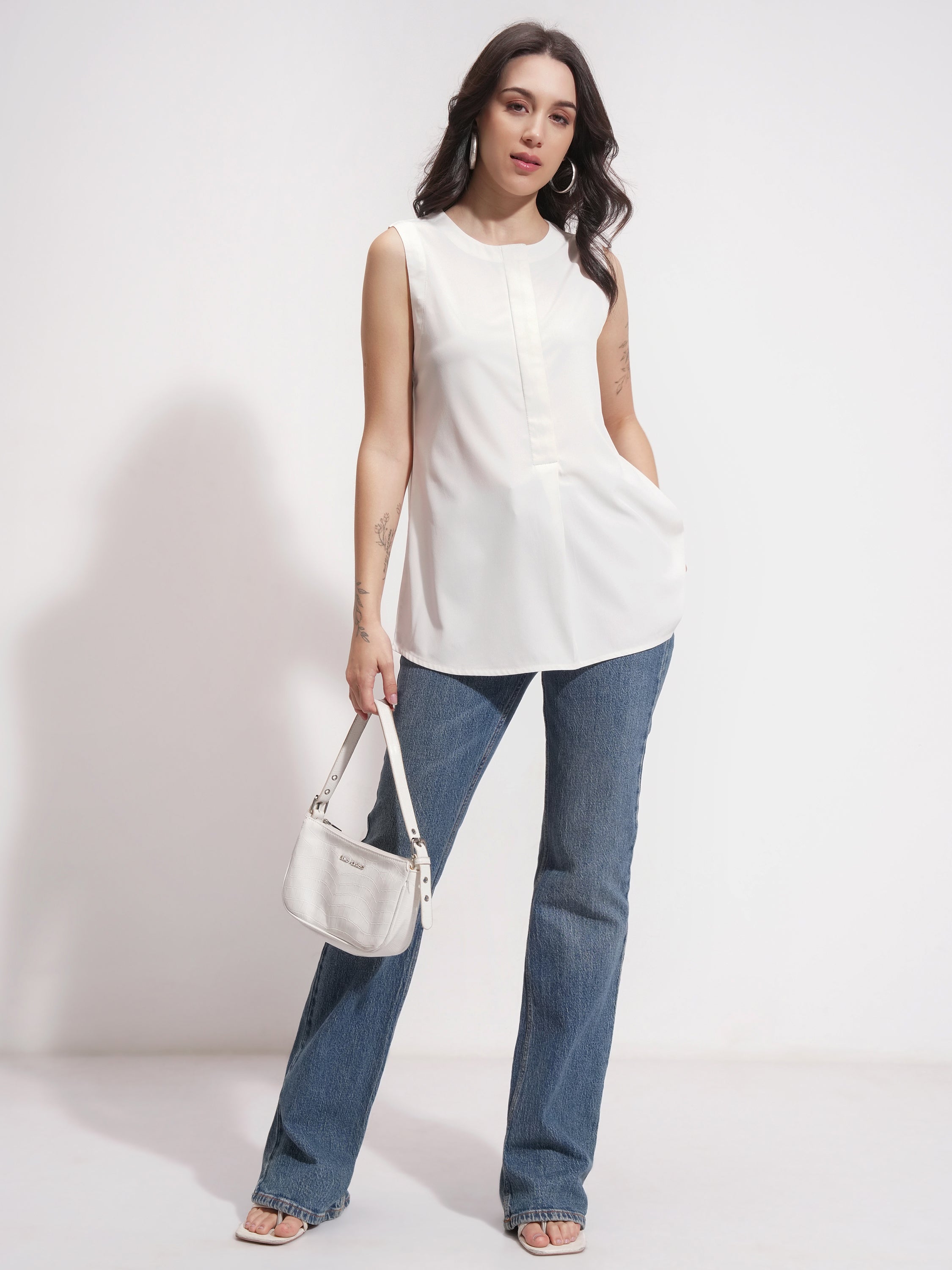 Tokyo Talkies Women White Solid A-Line Top - White - Image 2