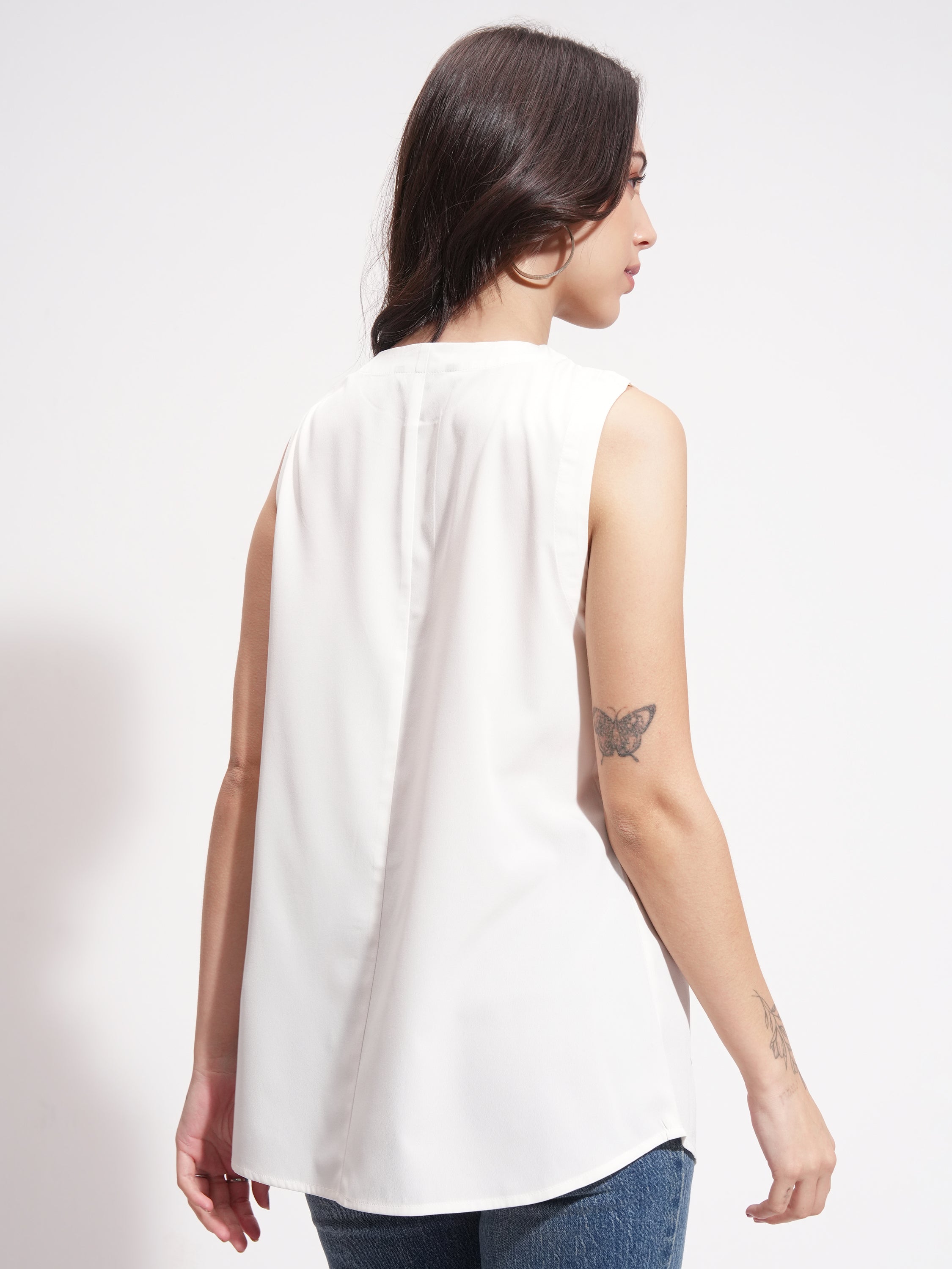 Tokyo Talkies Women White Solid A-Line Top - White - Image 3