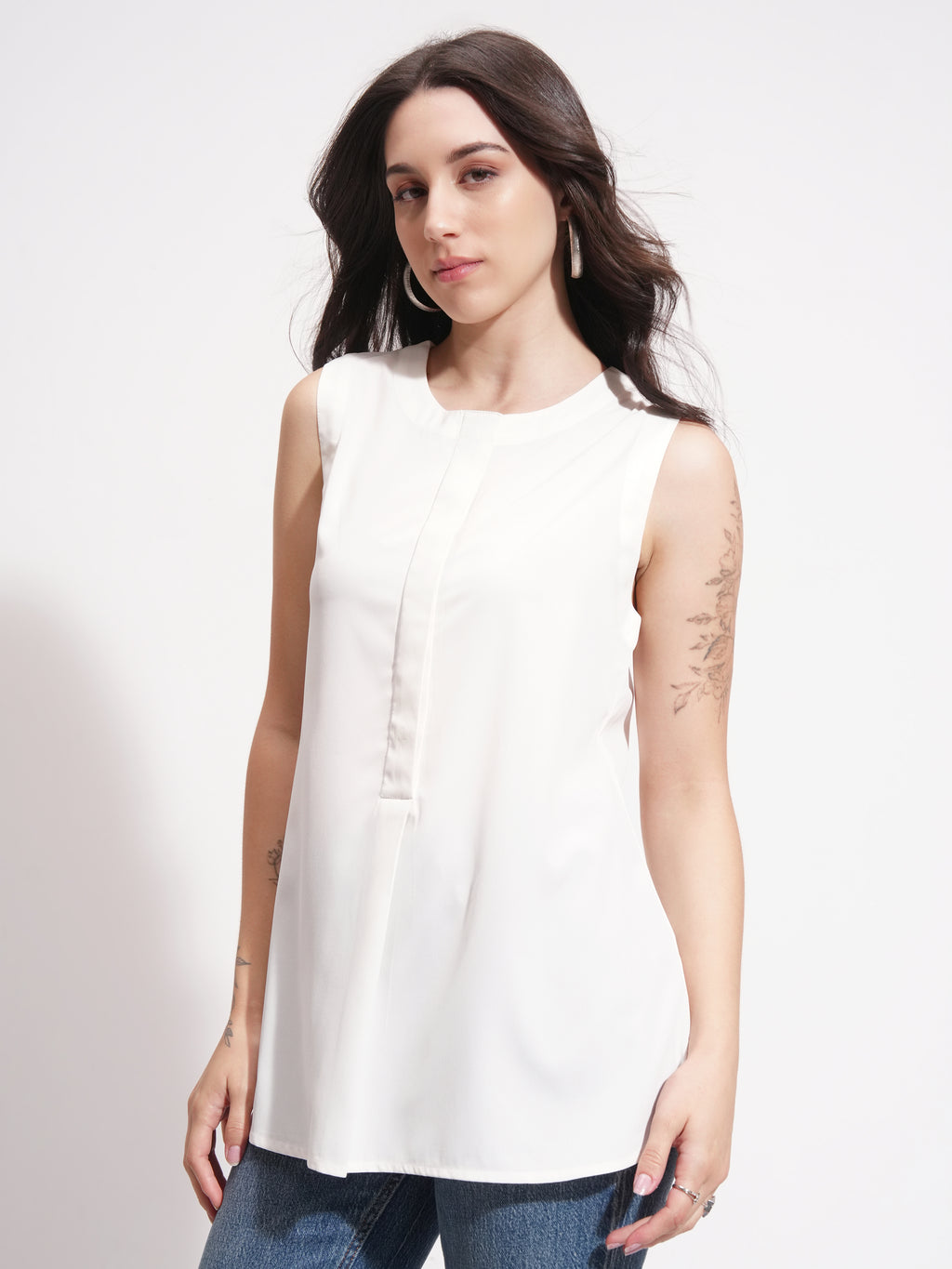 Tokyo Talkies Women White Solid A-Line Top - White - Image 4