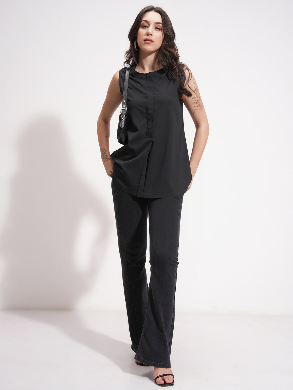 Tokyo Talkies Women Black Solid A-Line Top - Black - Image 2