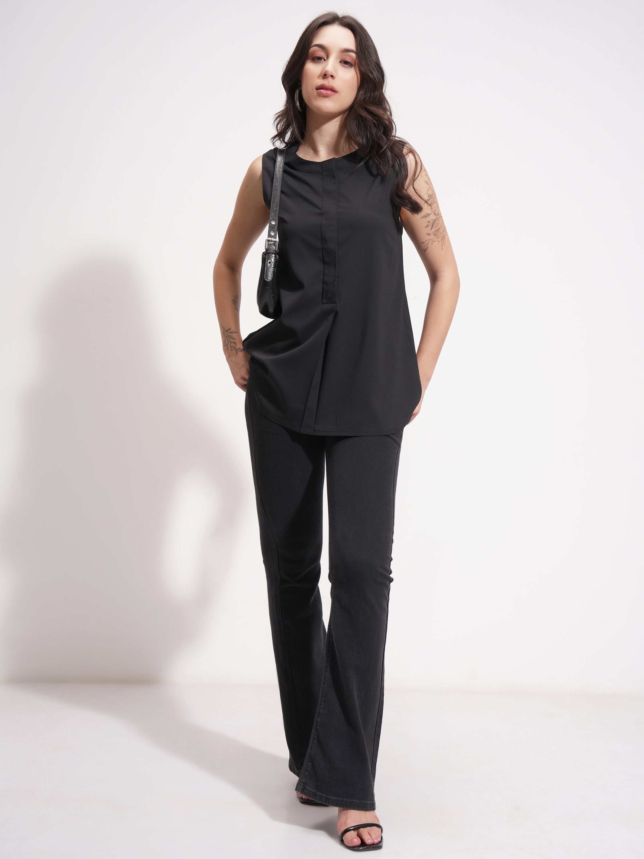 Tokyo Talkies Women Black Solid A-Line Top - Black - Image 2