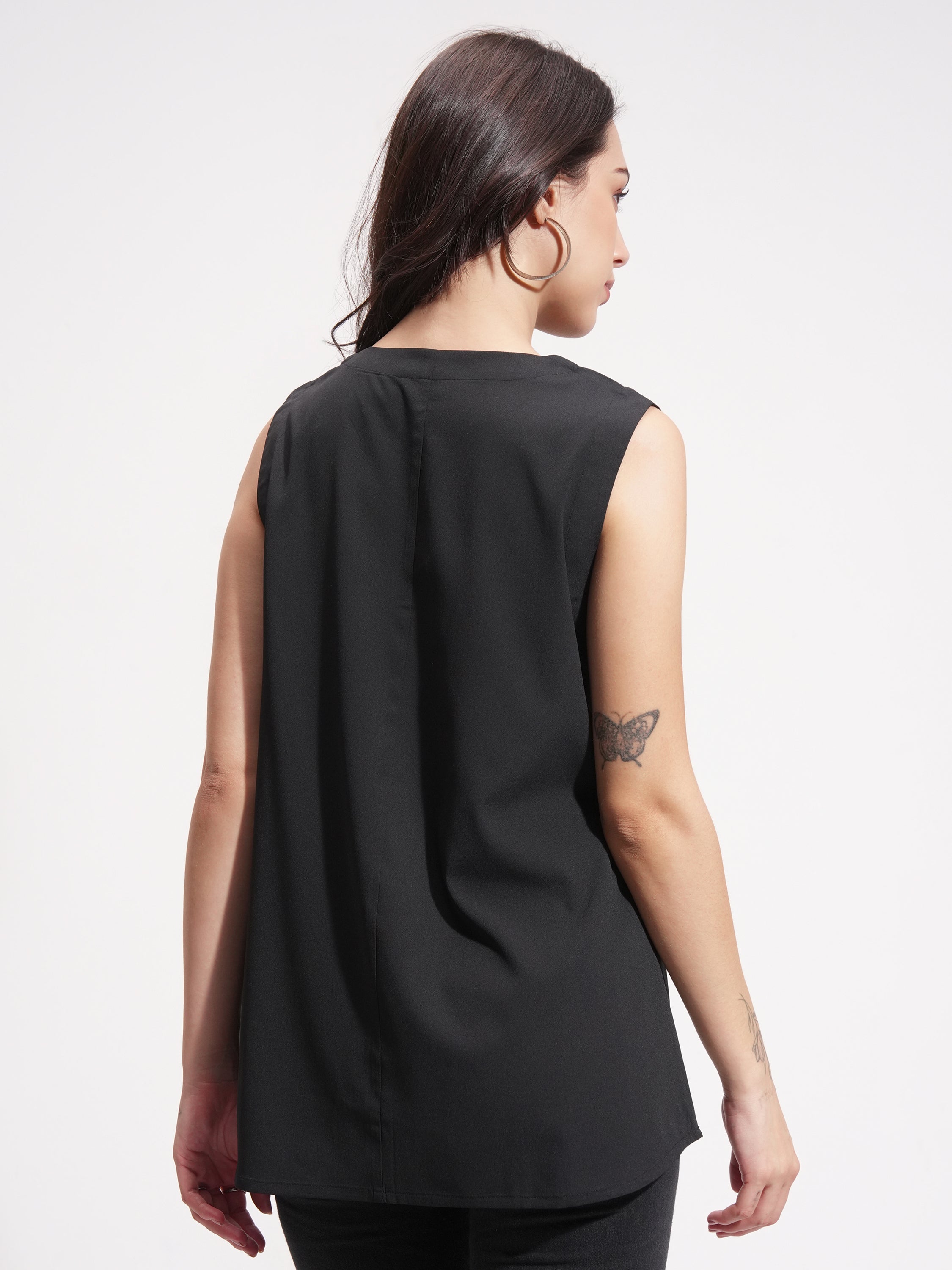 Tokyo Talkies Women Black Solid A-Line Top - Black - Image 3