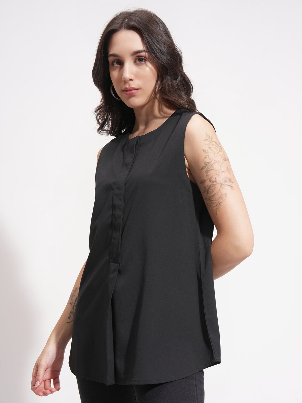Tokyo Talkies Women Black Solid A-Line Top - Black - Image 4