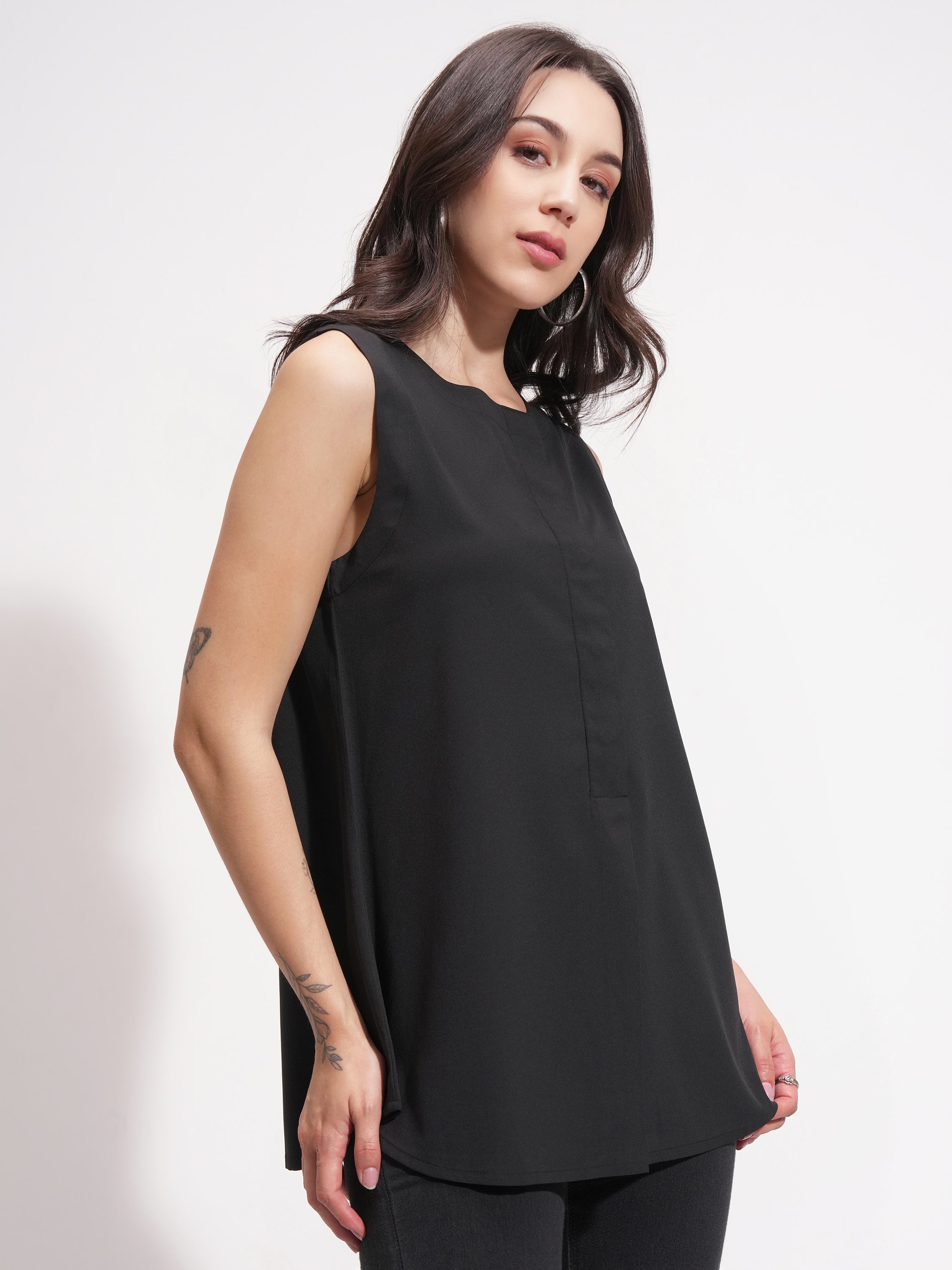 Tokyo Talkies Women Black Solid A-Line Top - Black - Image 6