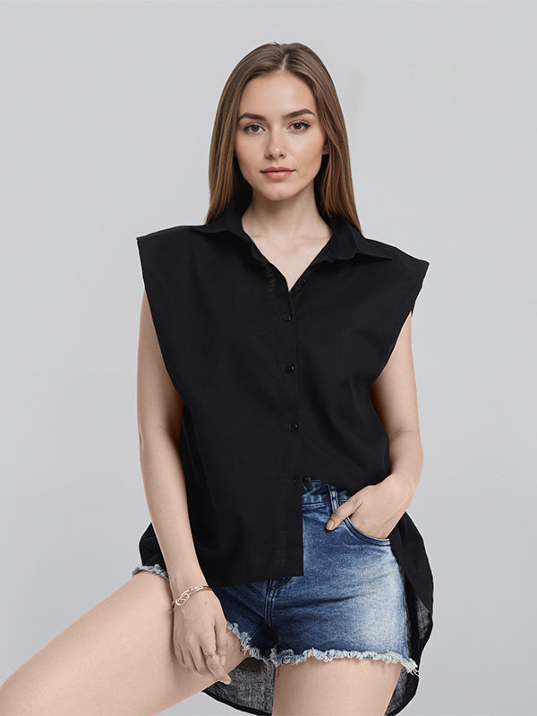 Chic By Tokyo Talkies Women Black Solid Regular Top - Black - Image 1