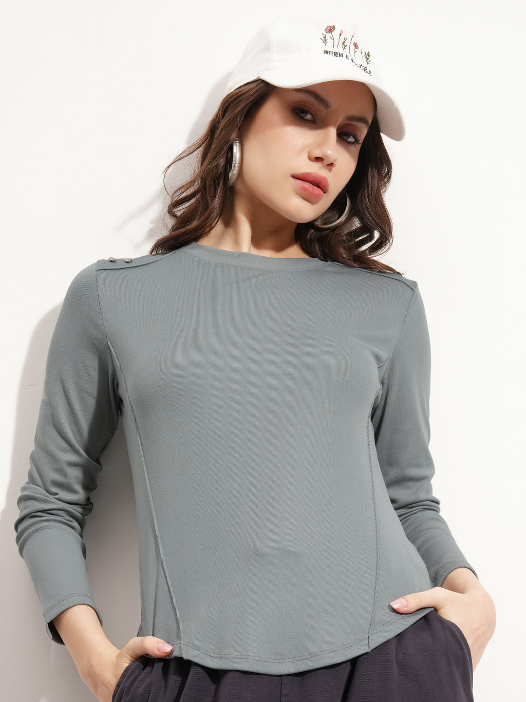 Tokyo Talkies Women Grey Solid Regular Top - Grey - Image 1