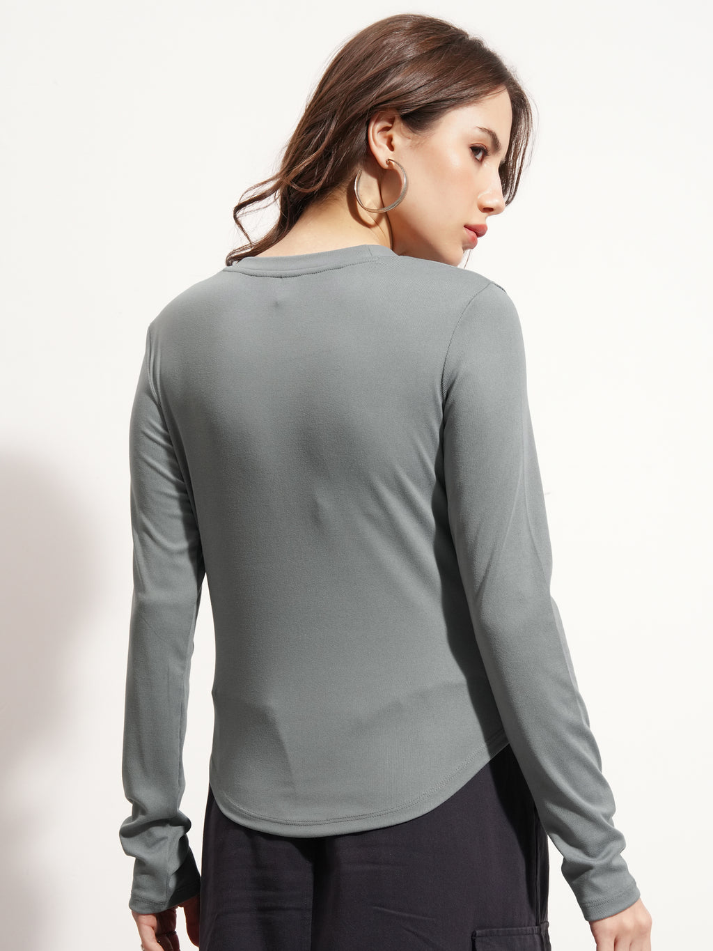 Tokyo Talkies Women Grey Solid Regular Top - Grey - Image 3