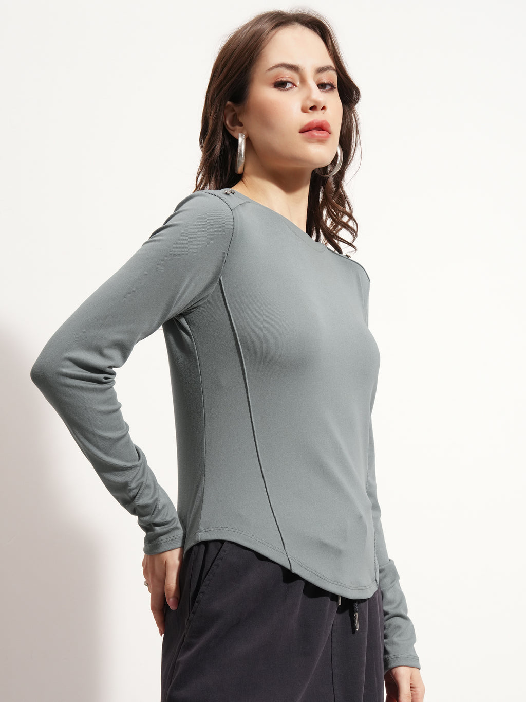 Tokyo Talkies Women Grey Solid Regular Top - Grey - Image 6
