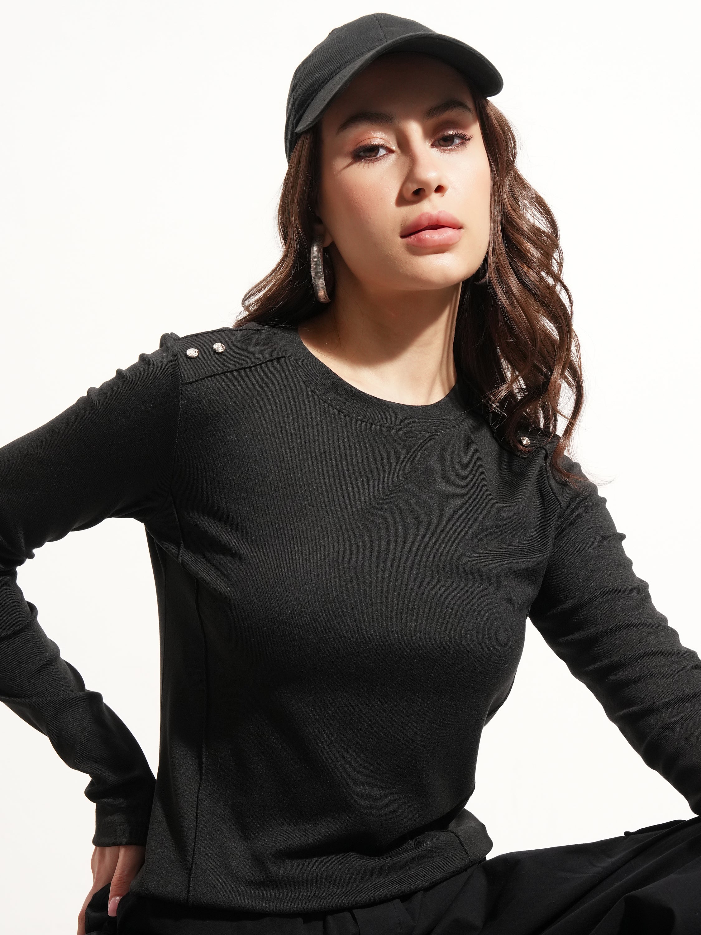 Tokyo Talkies Women Black Solid Regular Top - Black - Image 1