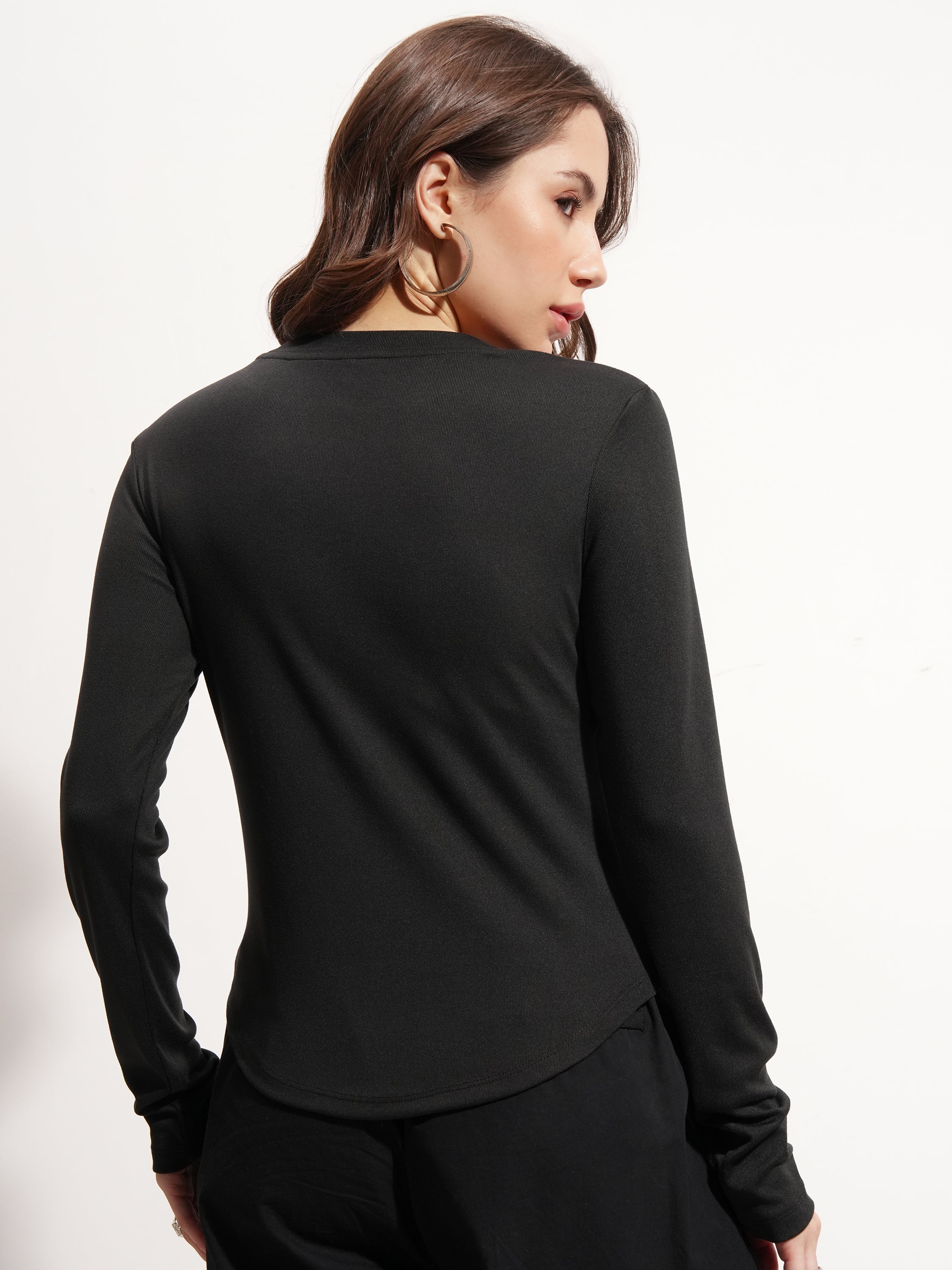 Tokyo Talkies Women Black Solid Regular Top - Black - Image 3