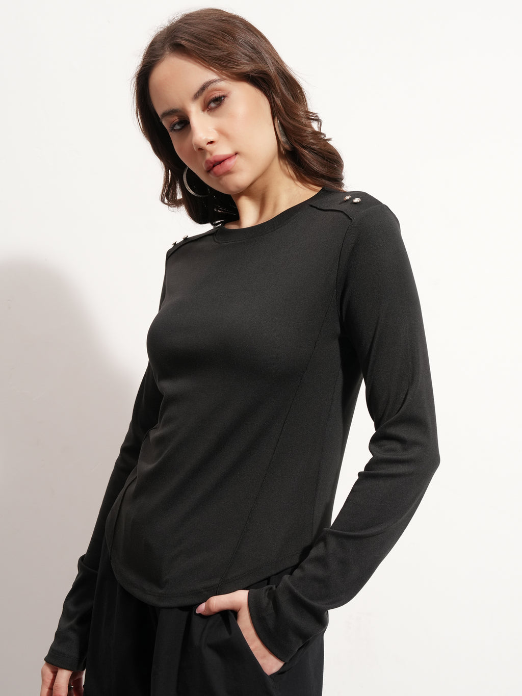 Tokyo Talkies Women Black Solid Regular Top - Black - Image 4