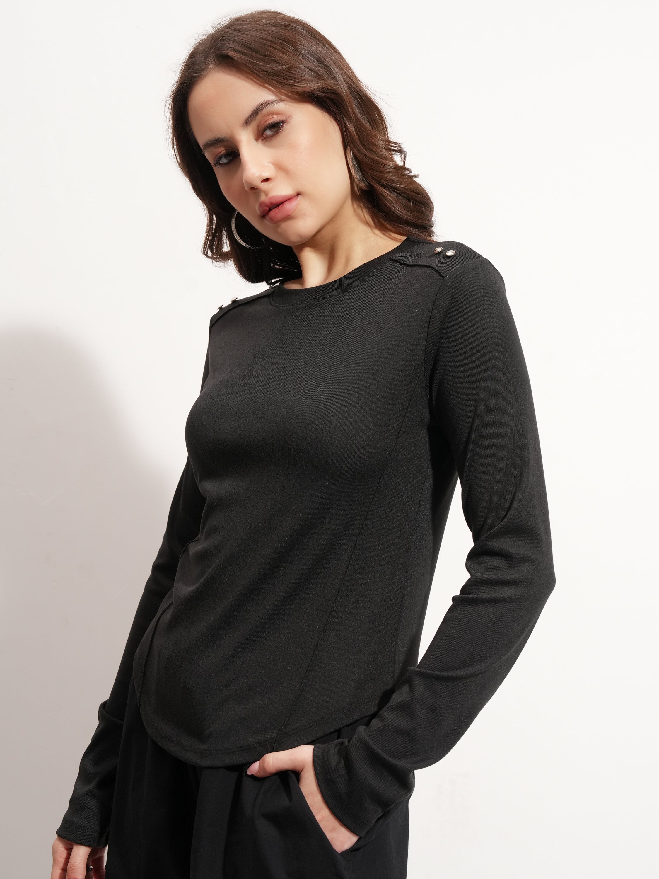Tokyo Talkies Women Black Solid Regular Top - Black - Image 4