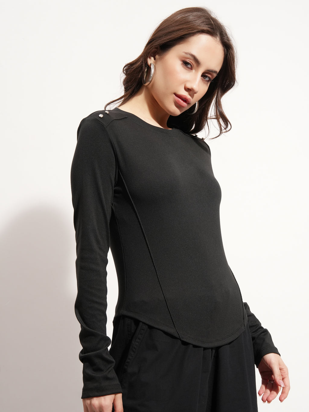 Tokyo Talkies Women Black Solid Regular Top - Black - Image 6