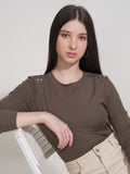 Tokyo Talkies Women Brown Solid Fitted Top - Brown - Image 1