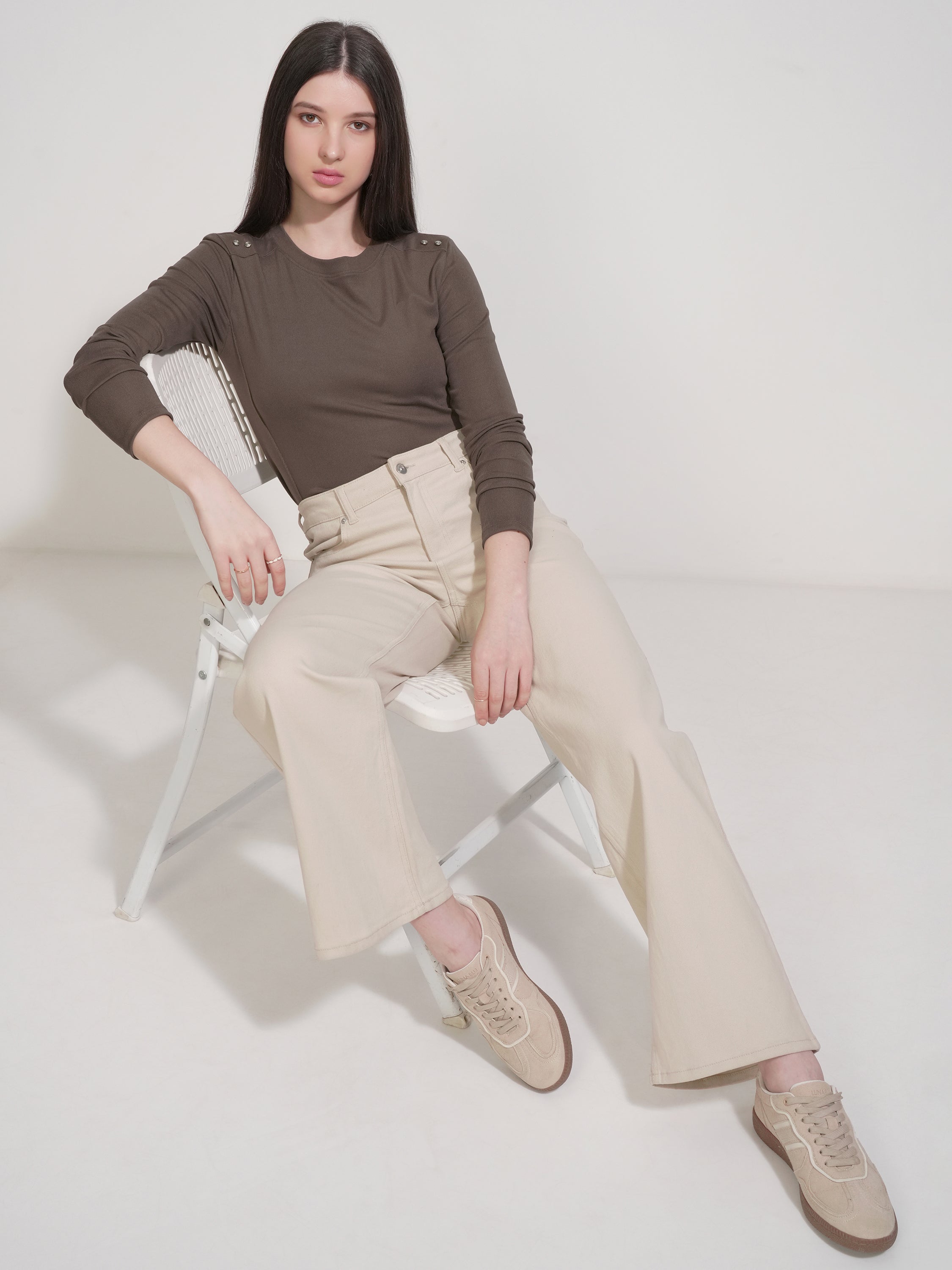 Tokyo Talkies Women Brown Solid Fitted Top - Brown - Image 2