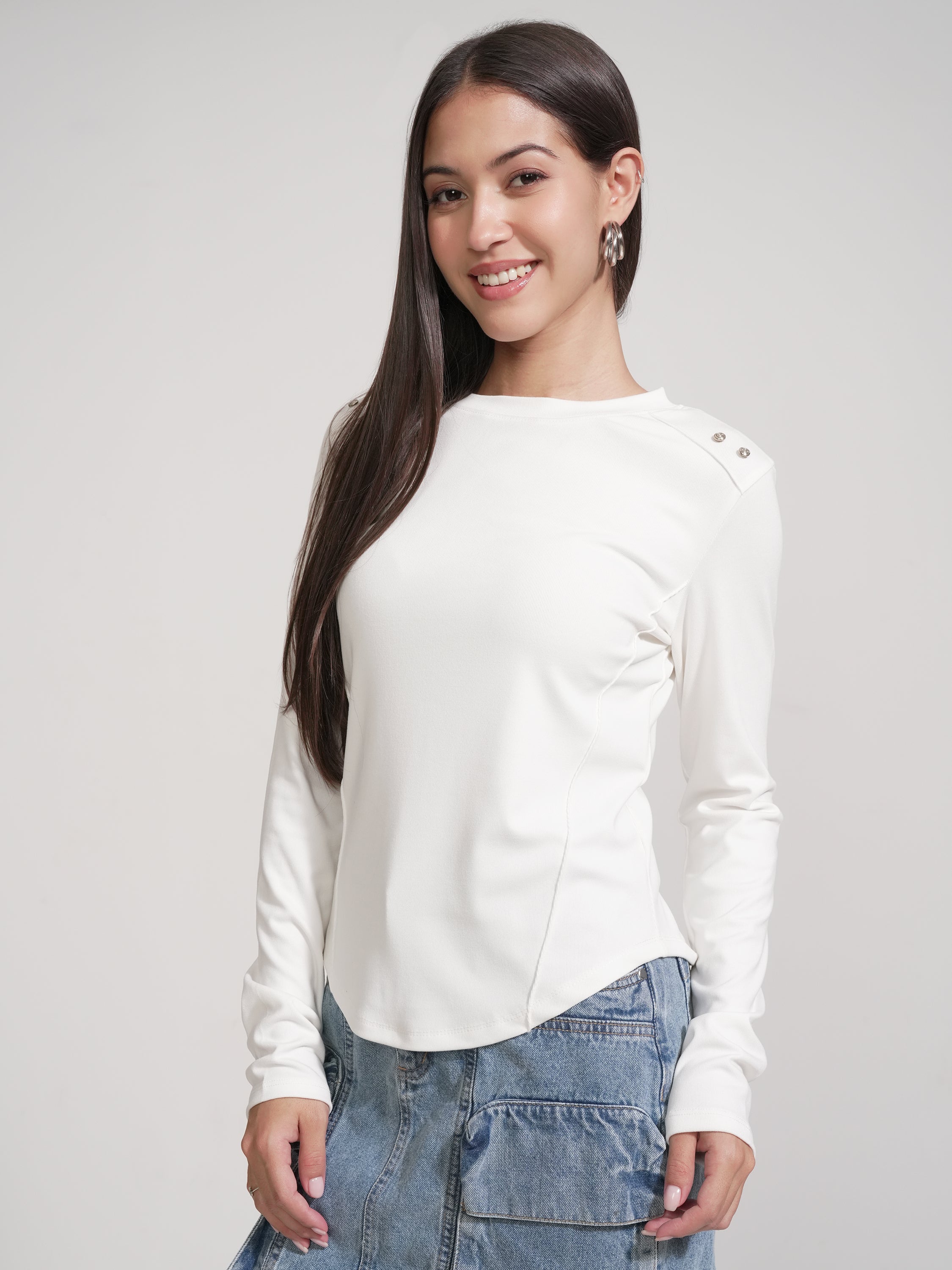 Tokyo Talkies Women White Solid Regular Top - White - Image 4