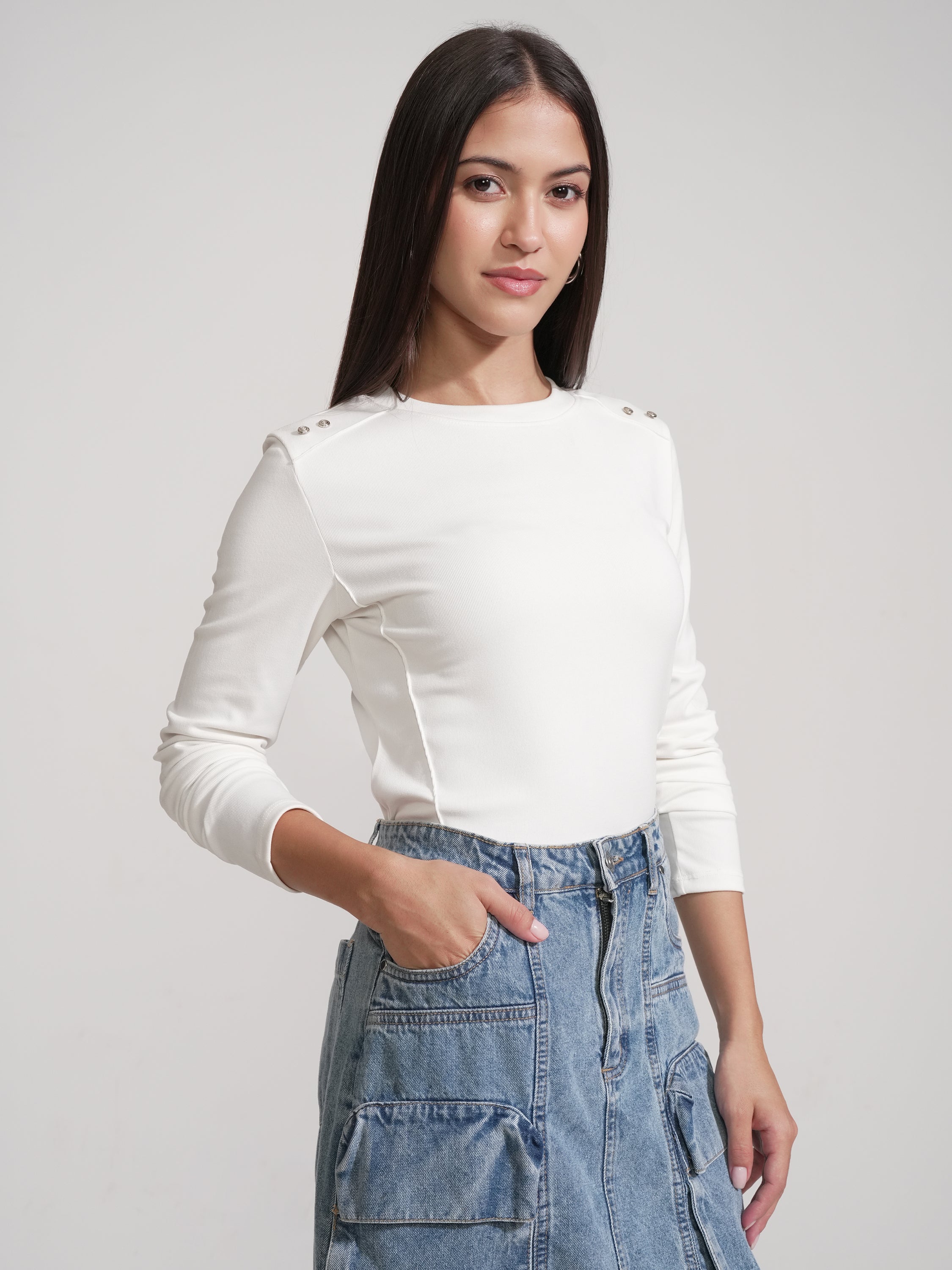 Tokyo Talkies Women White Solid Regular Top - White - Image 6