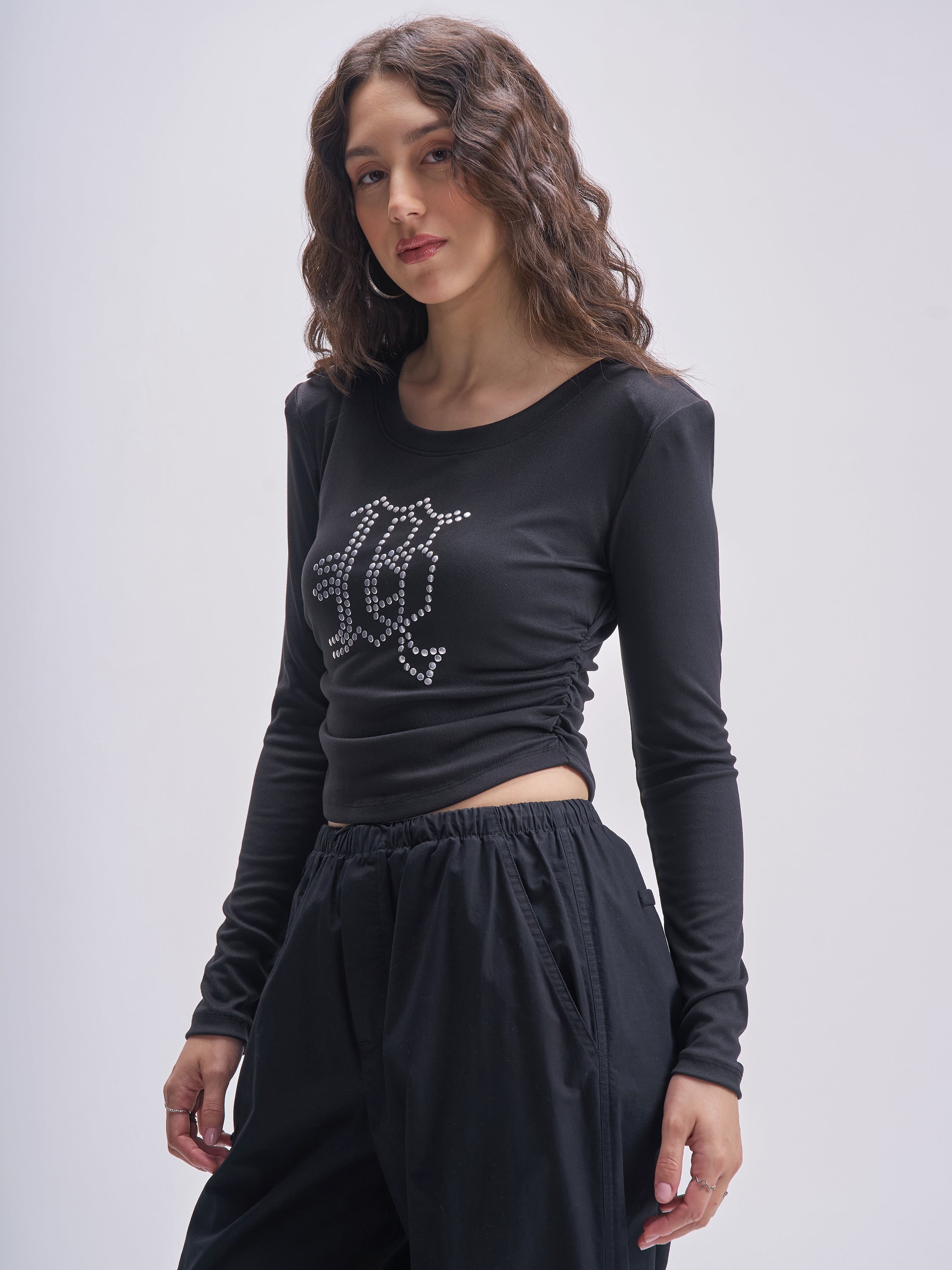 Tokyo Talkies Women Black Embellished Regular Top - Black - Image 4