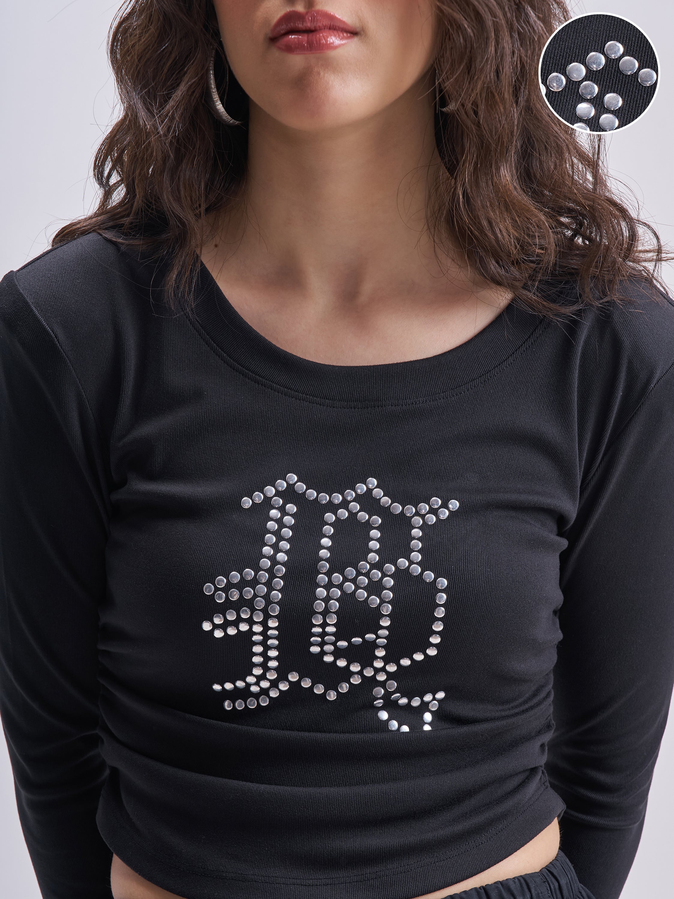 Tokyo Talkies Women Black Embellished Regular Top - Black - Image 5