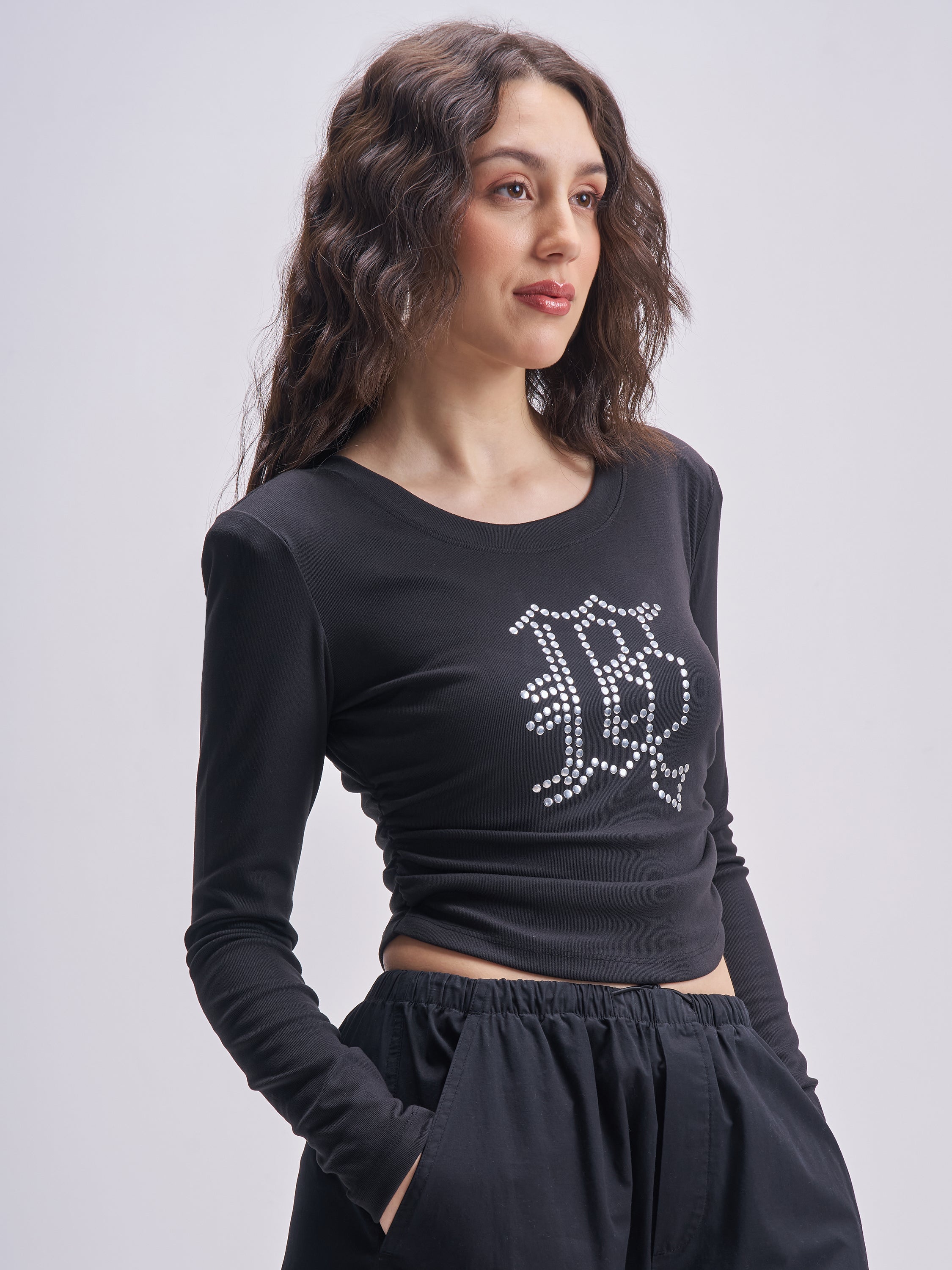 Tokyo Talkies Women Black Embellished Regular Top - Black - Image 6