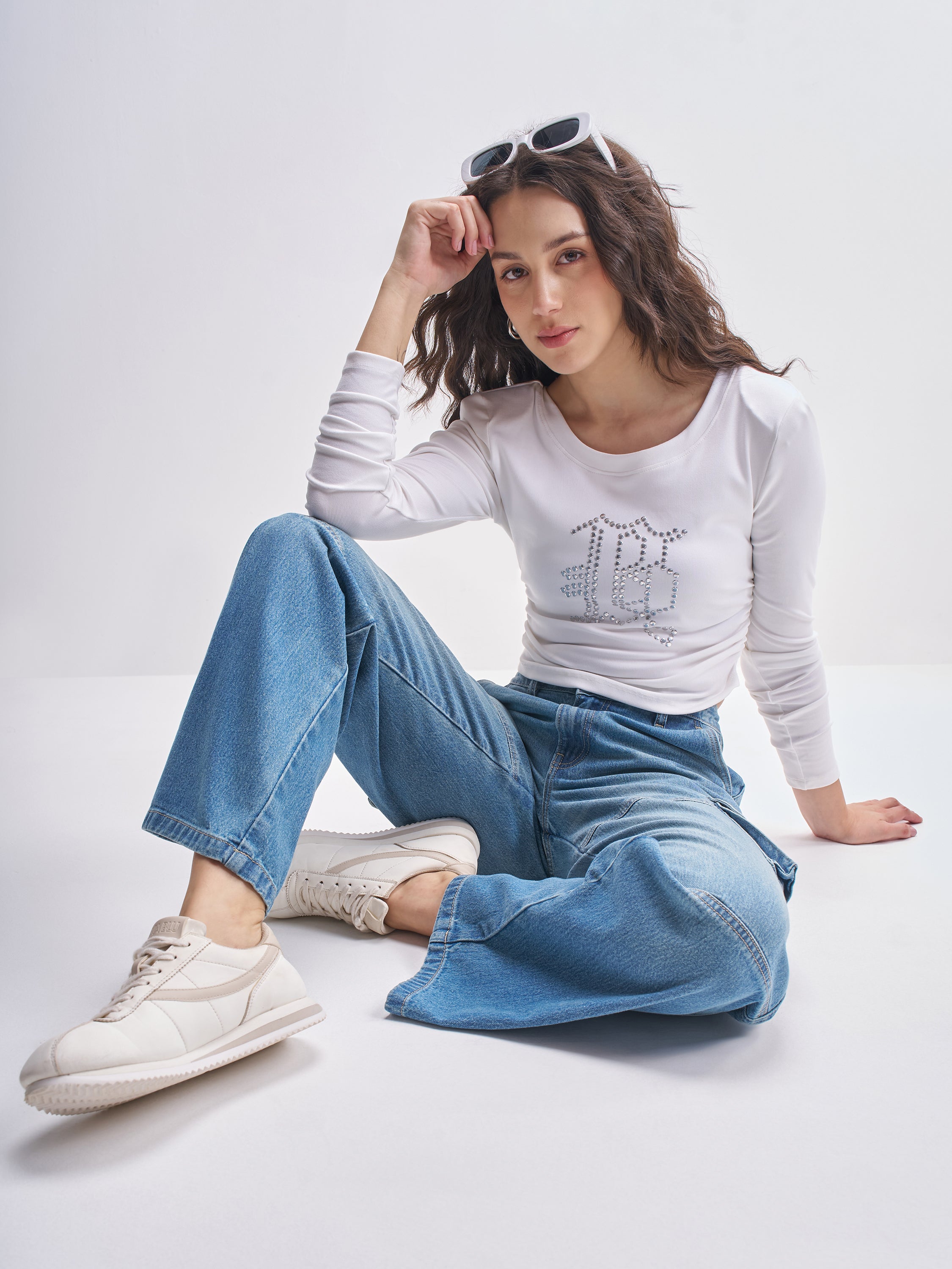 Tokyo Talkies Women White Embellished Regular Top - White - Image 2