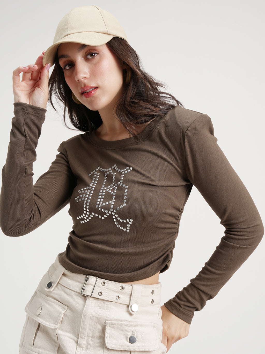 Tokyo Talkies Women Brown Embellished Regular Top - Brown - Image 1