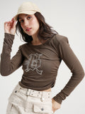 Tokyo Talkies Women Brown Embellished Regular Top - Brown - Image 1