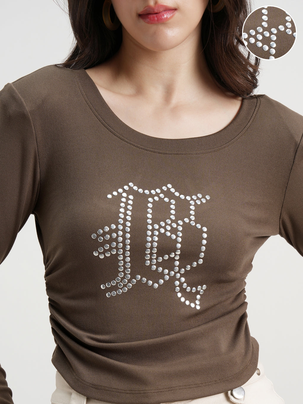 Tokyo Talkies Women Brown Embellished Regular Top - Brown - Image 5