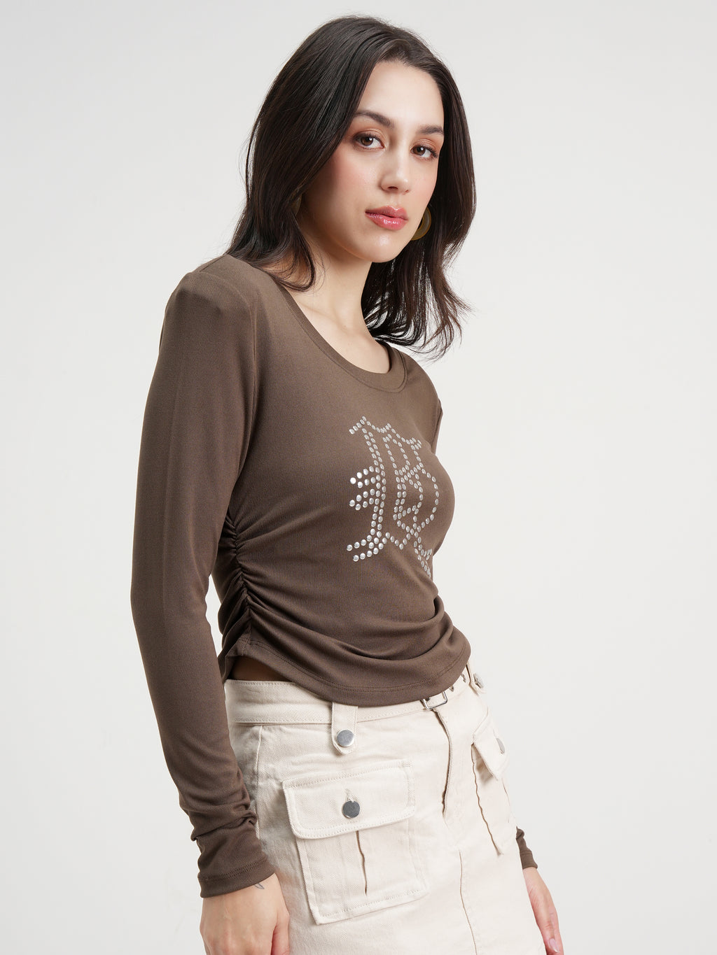 Tokyo Talkies Women Brown Embellished Regular Top - Brown - Image 6