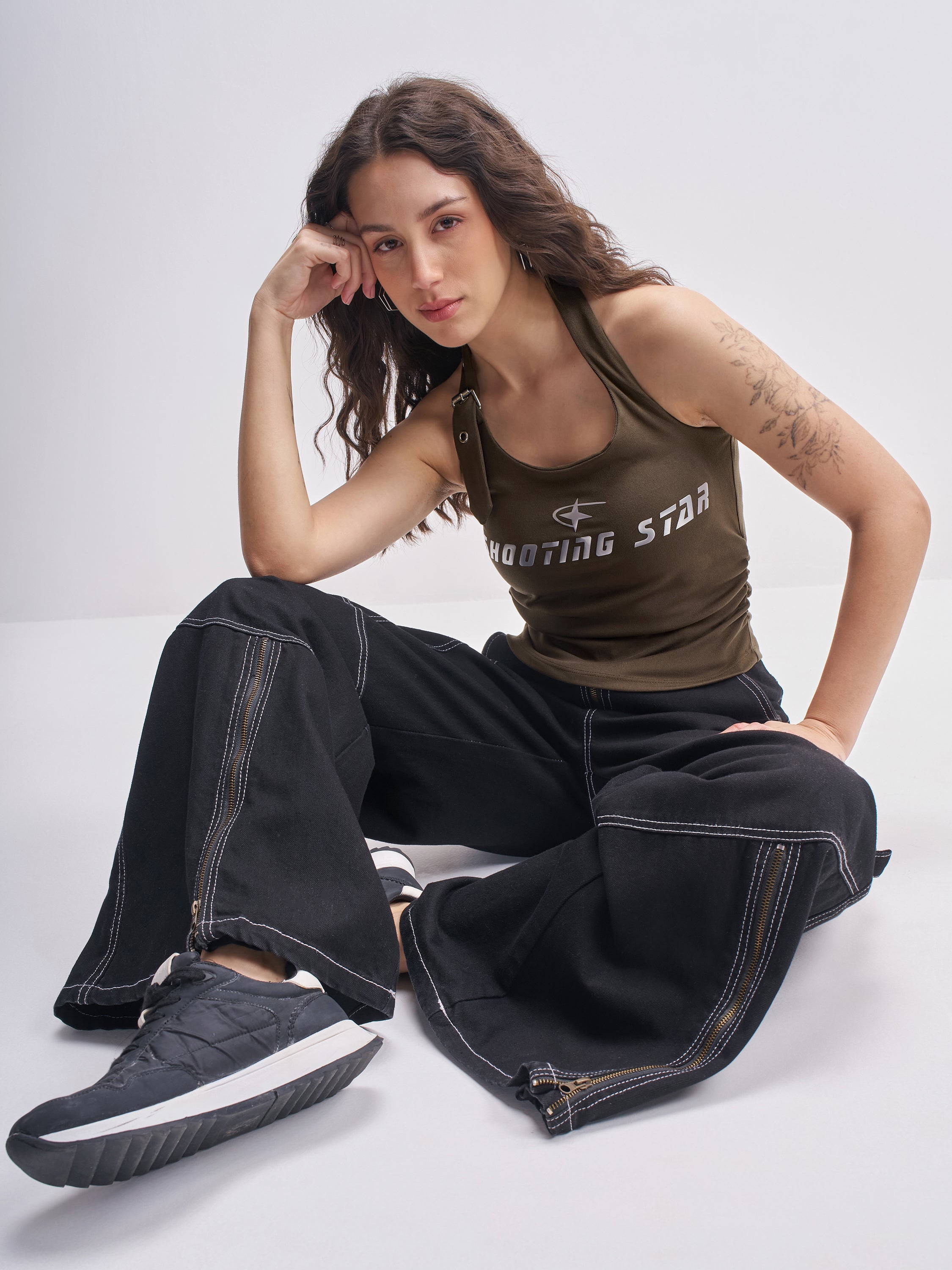 Tokyo Talkies Women Brown Printed Fitted Top - Brown - Image 2