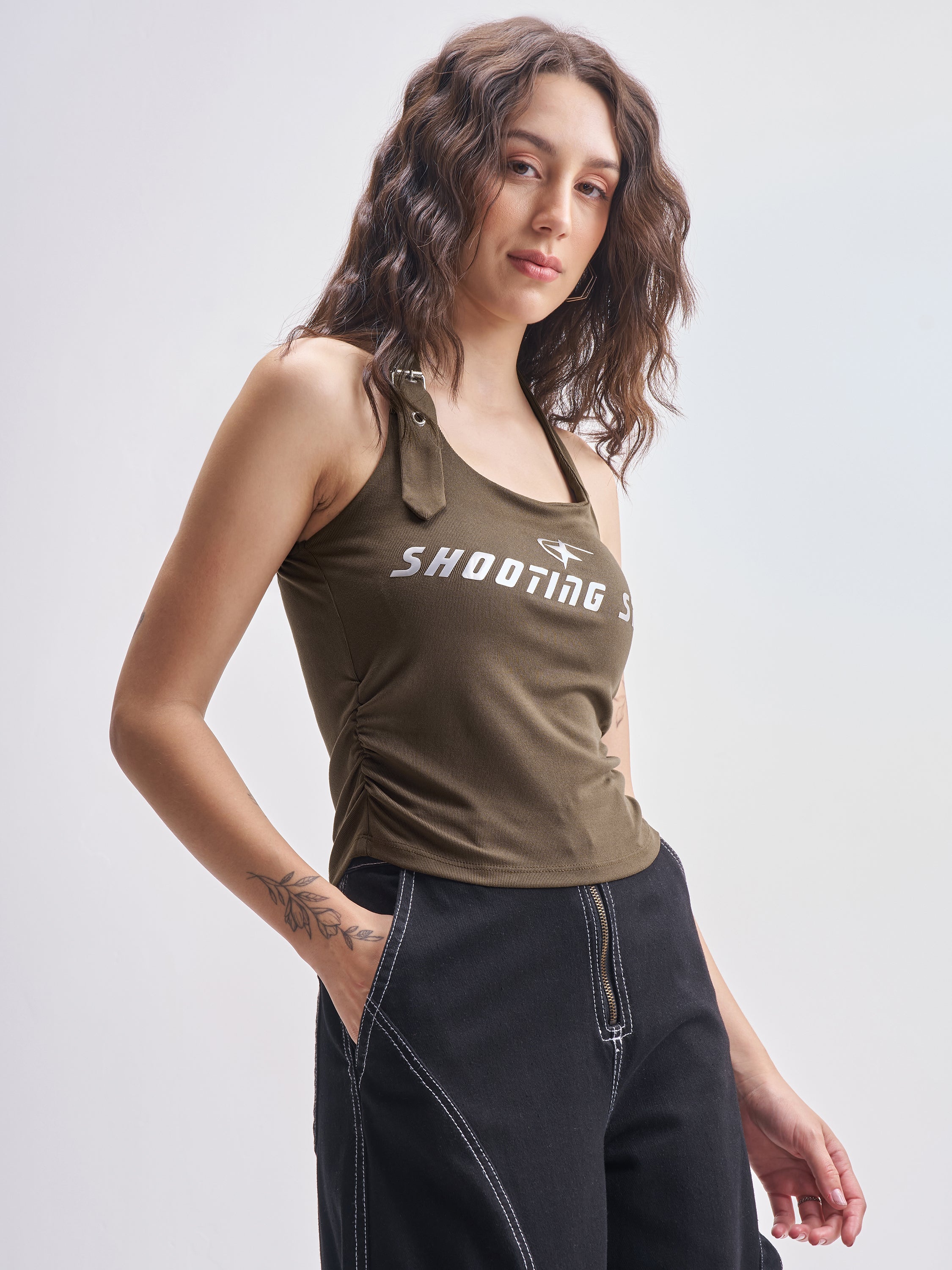 Tokyo Talkies Women Brown Printed Fitted Top - Brown - Image 6