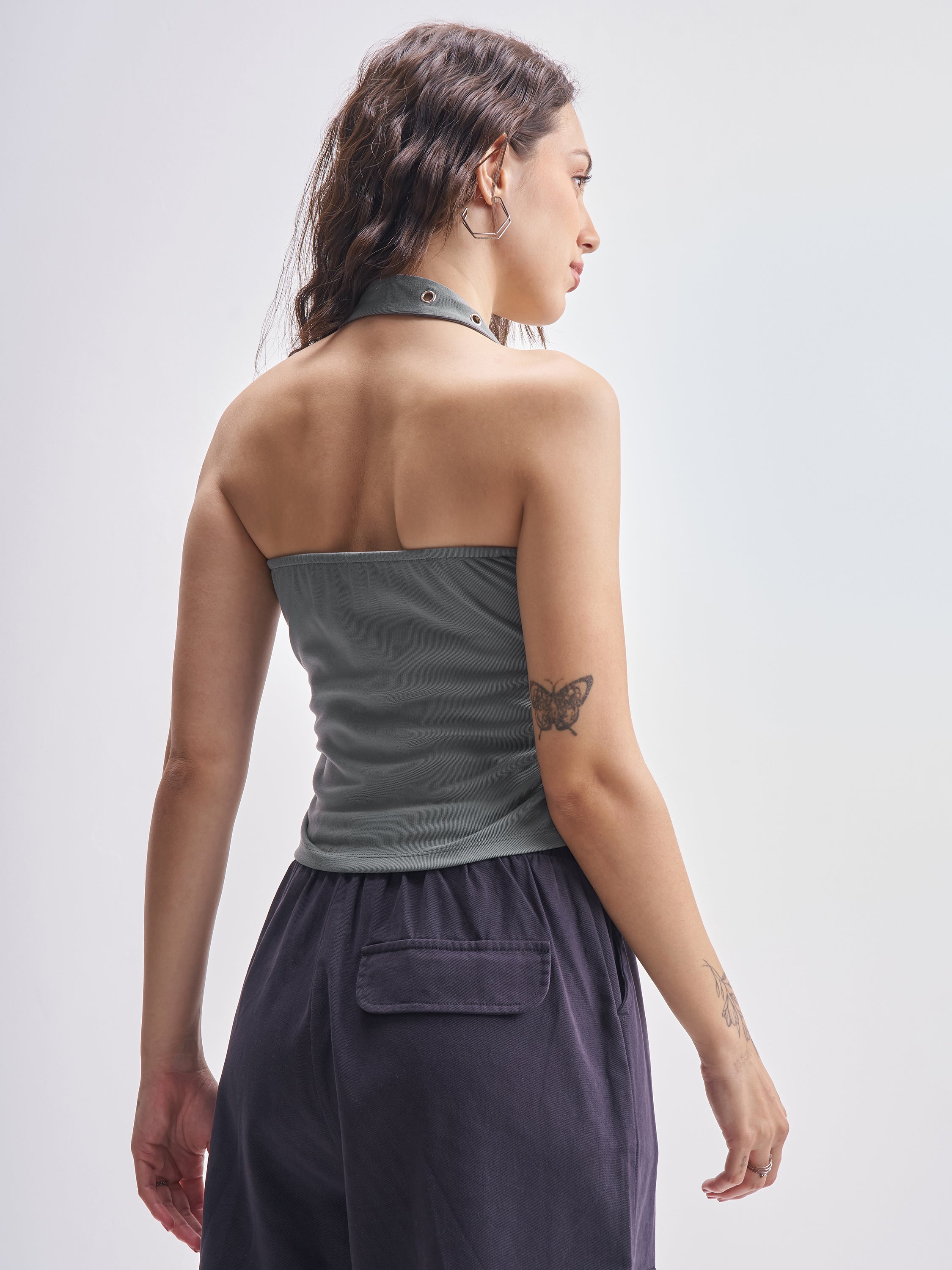 Tokyo Talkies Women Grey Printed Fitted Top - Grey - Image 3