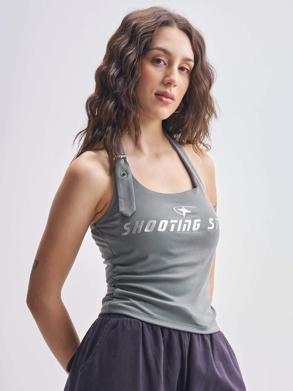 Tokyo Talkies Women Grey Printed Fitted Top - Grey - Image 6