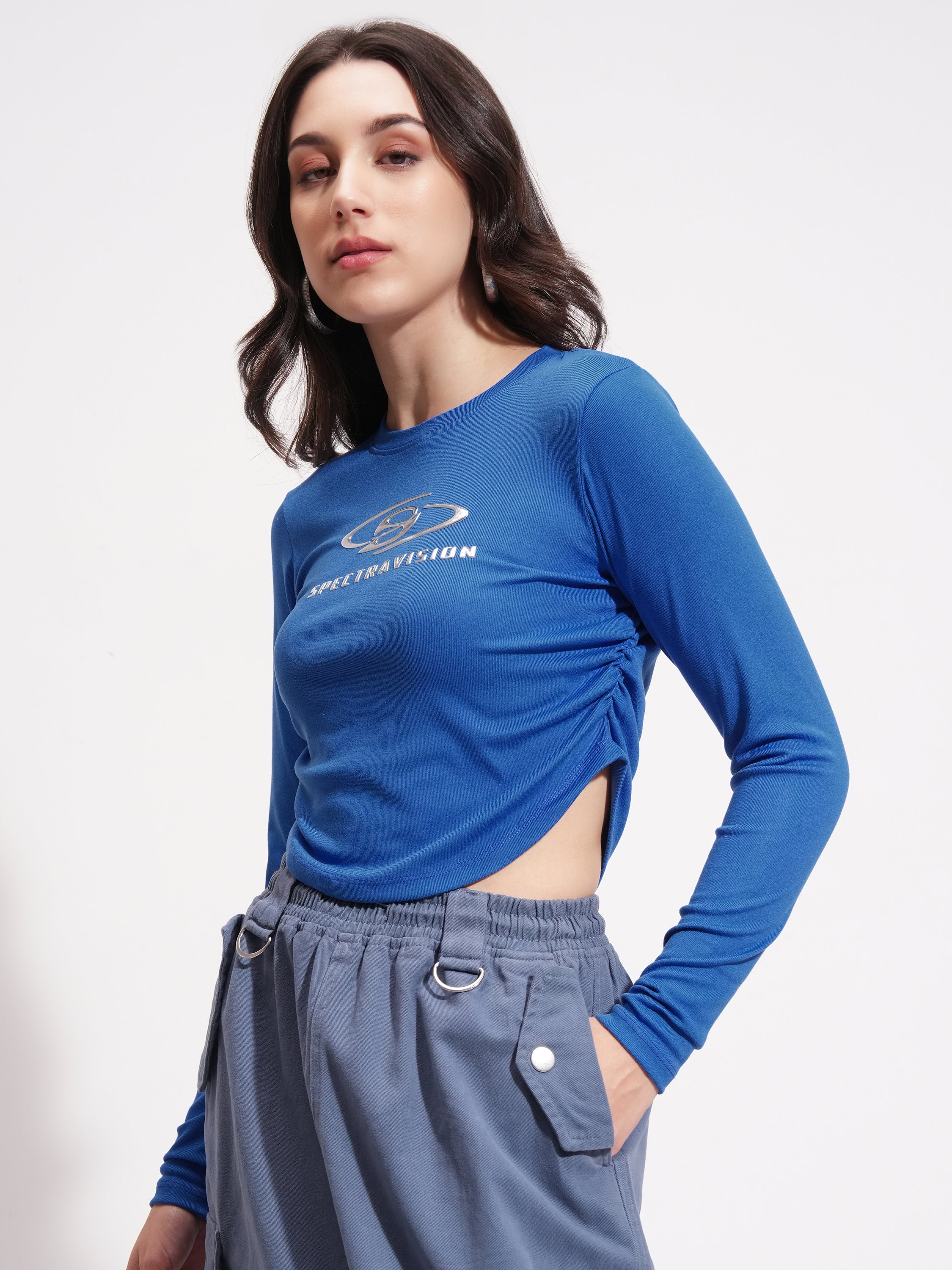 Tokyo Talkies Women Blue Printed Regular Top - Blue - Image 4