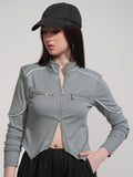Tokyo Talkies Women Grey Solid Fitted Top - Grey - Image 1