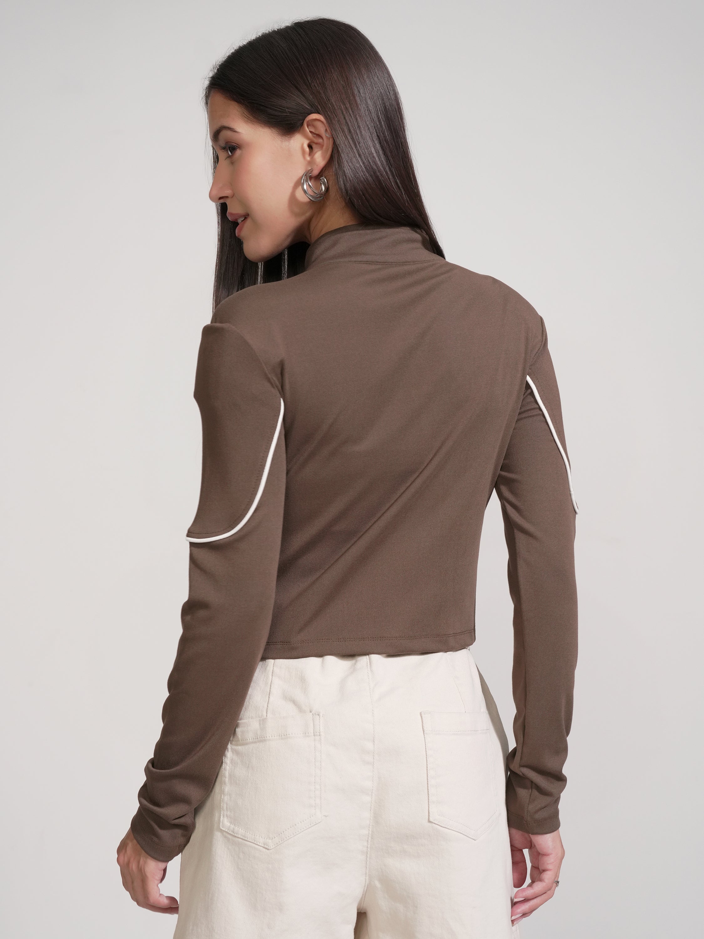 Tokyo Talkies Women Brown Solid Regular Top - Brown - Image 3