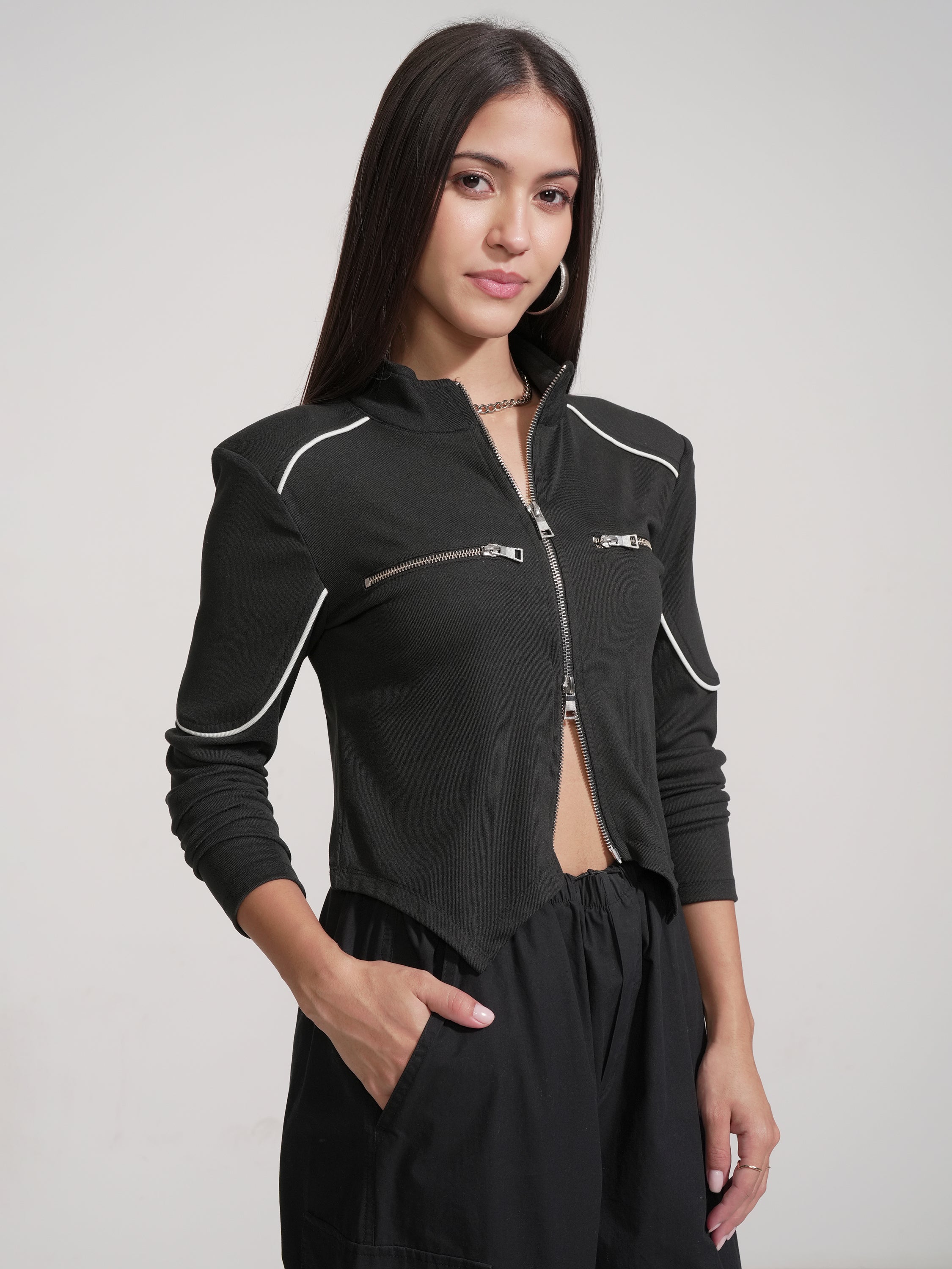 Tokyo Talkies Women Black Solid Regular Top - Black - Image 6
