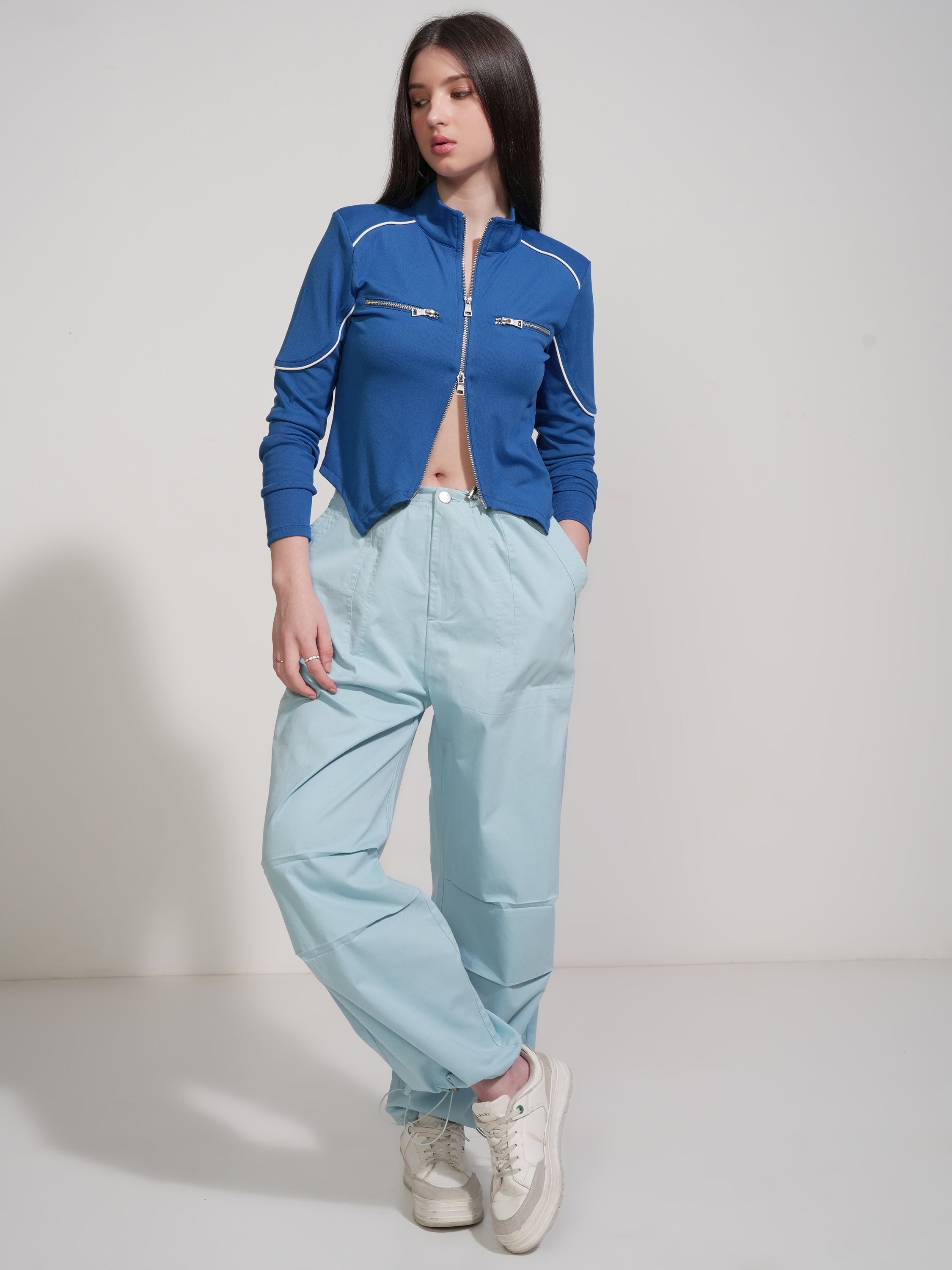 Tokyo Talkies Women Blue Solid Fitted Top - Blue - Image 2