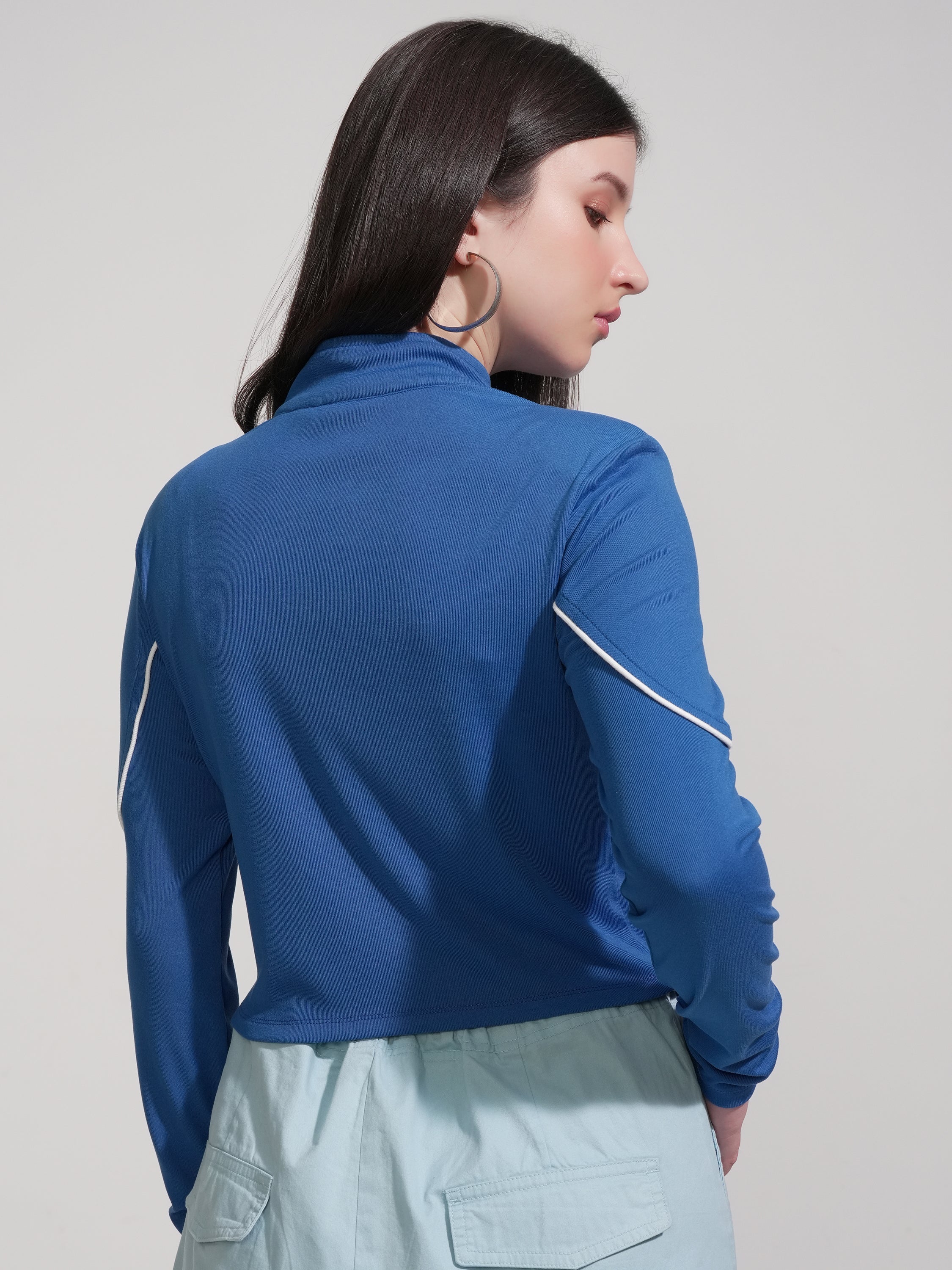 Tokyo Talkies Women Blue Solid Fitted Top - Blue - Image 3