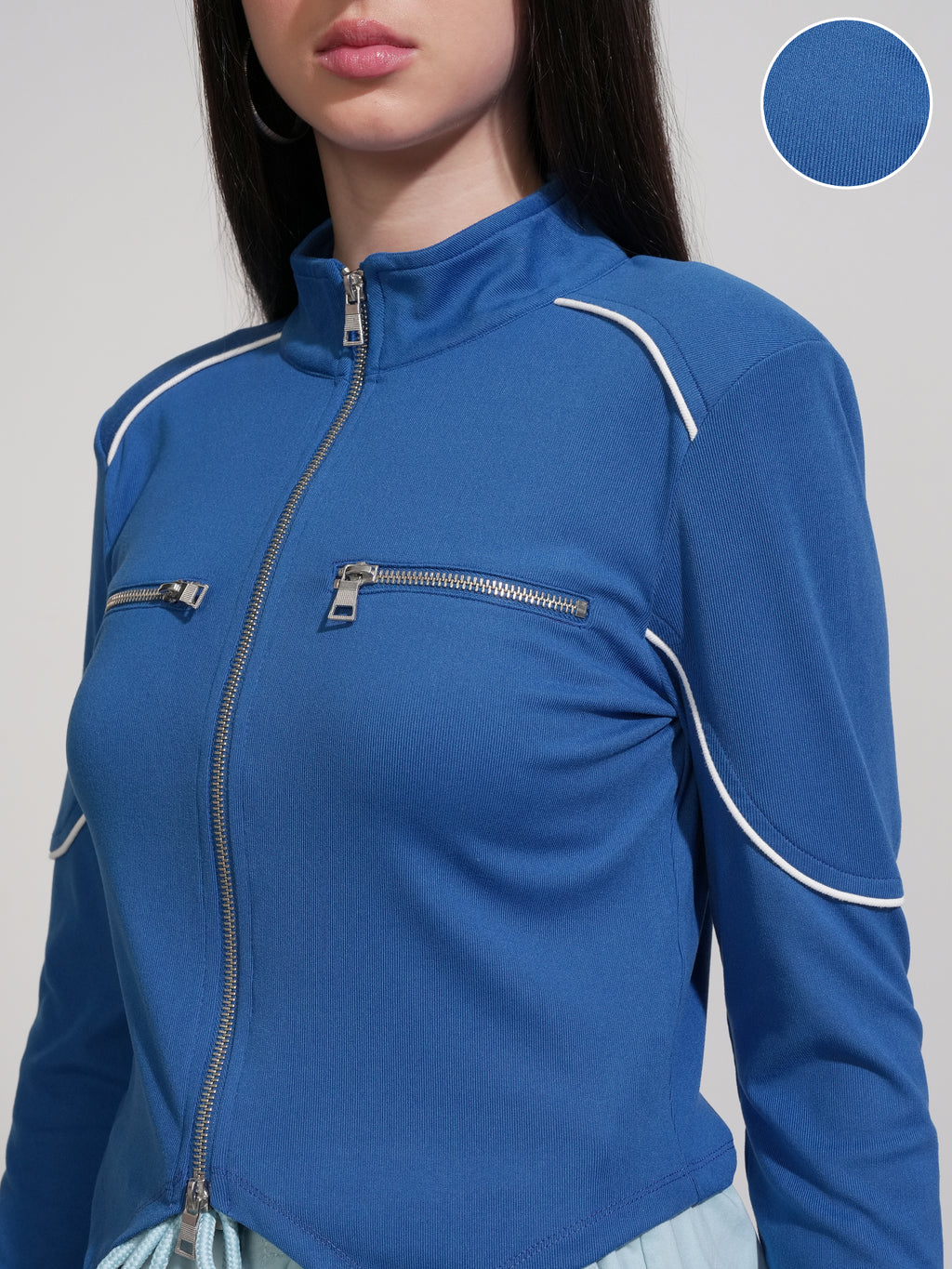 Tokyo Talkies Women Blue Solid Fitted Top - Blue - Image 5