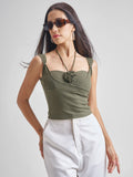 Tokyo Talkies Women Olive Solid Fitted Top - Olive - Image 1