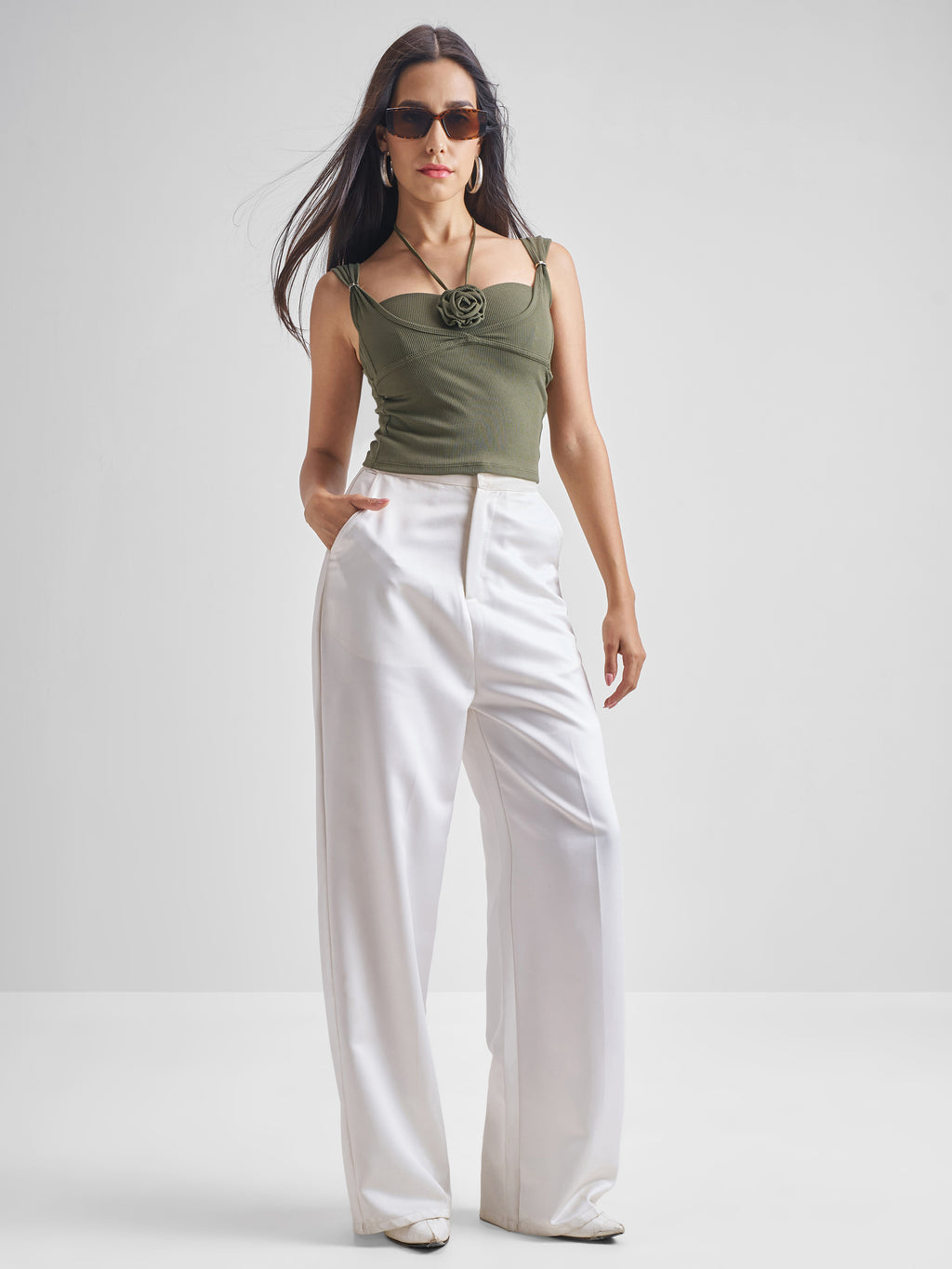 Tokyo Talkies Women Olive Solid Fitted Top - Olive - Image 2