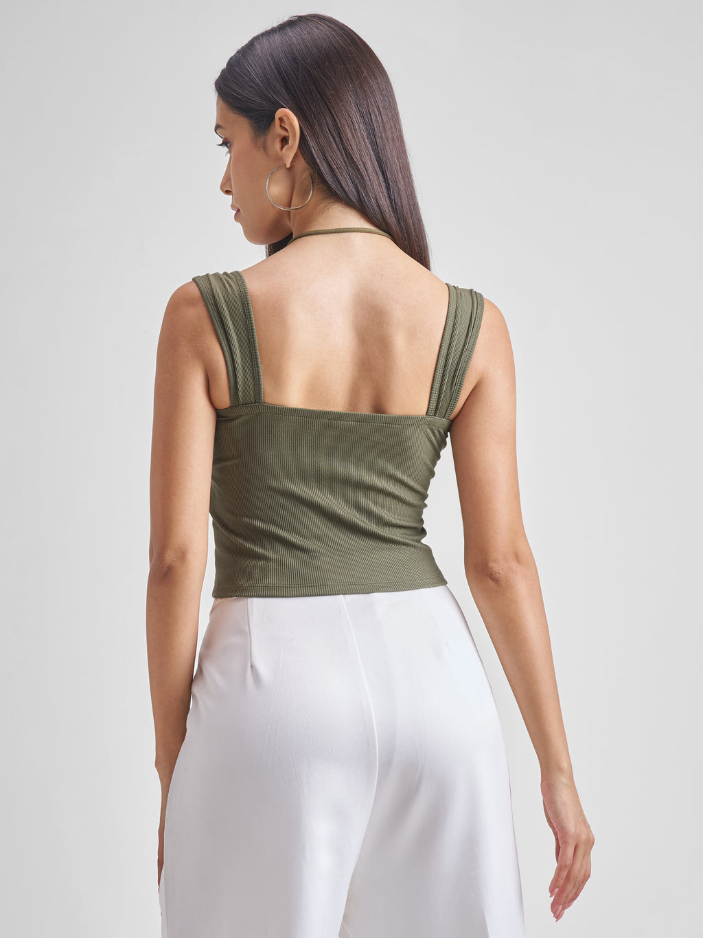 Tokyo Talkies Women Olive Solid Fitted Top - Olive - Image 3