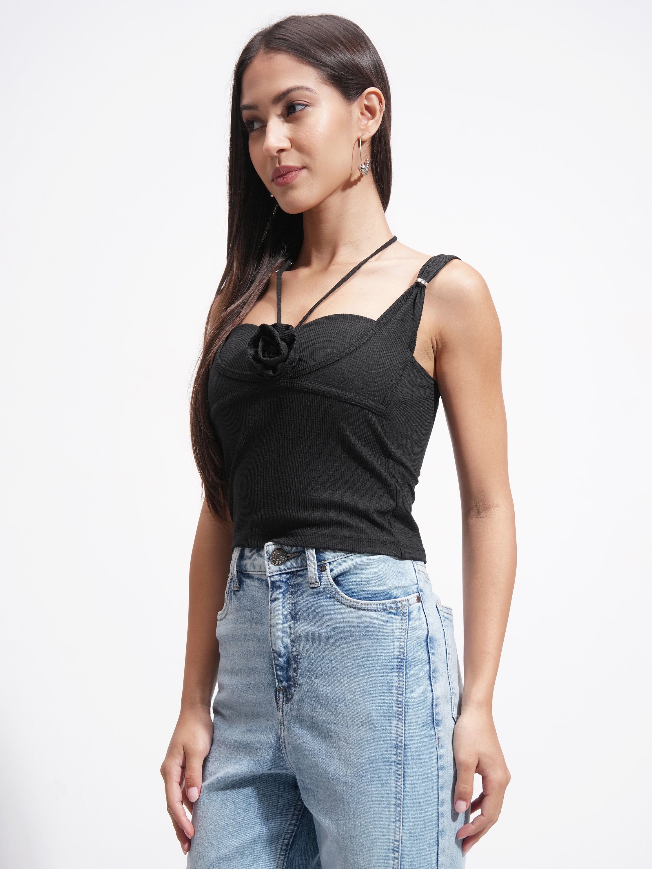 Tokyo Talkies Women Black Solid Regular Top - Black - Image 4