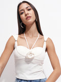 Tokyo Talkies Women Off White Solid Regular Top - Off White - Image 1