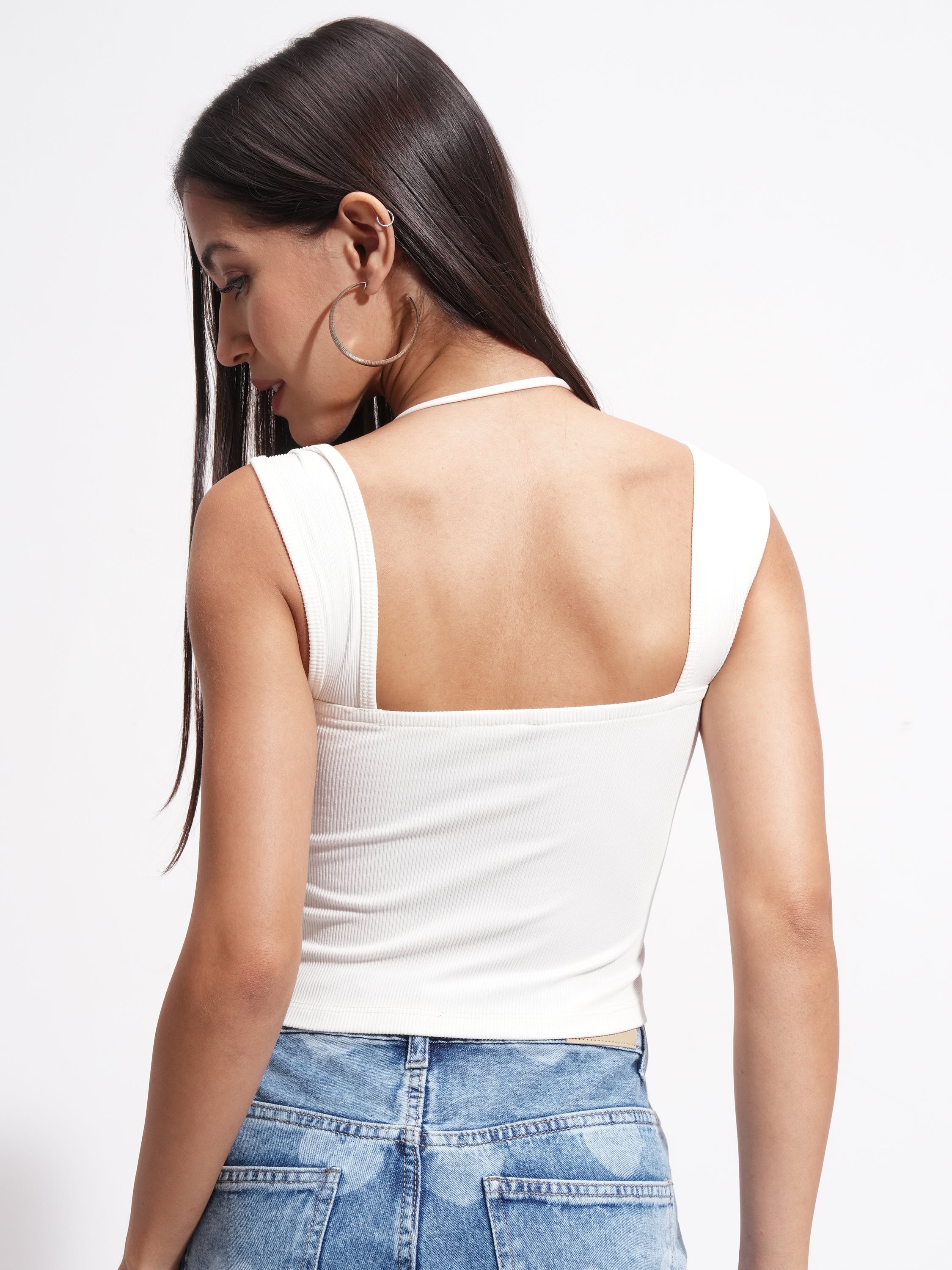 Tokyo Talkies Women Off White Solid Regular Top - Off White - Image 3